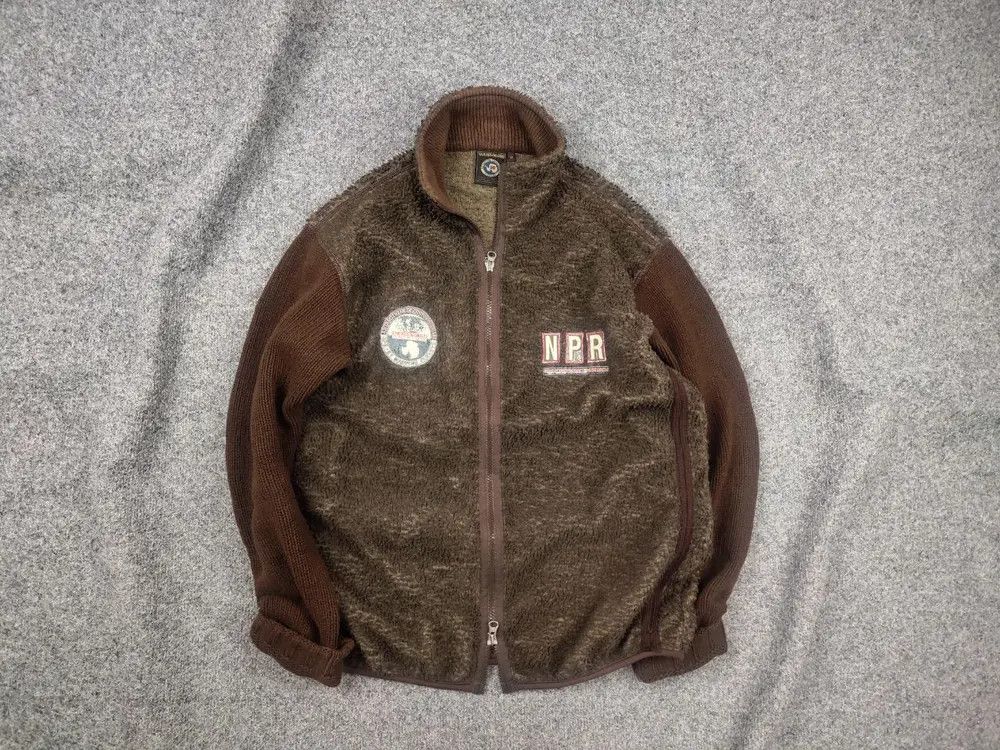 Vintage Napapijri Sherpa Fleece Knit Sleeves Zip Pullover