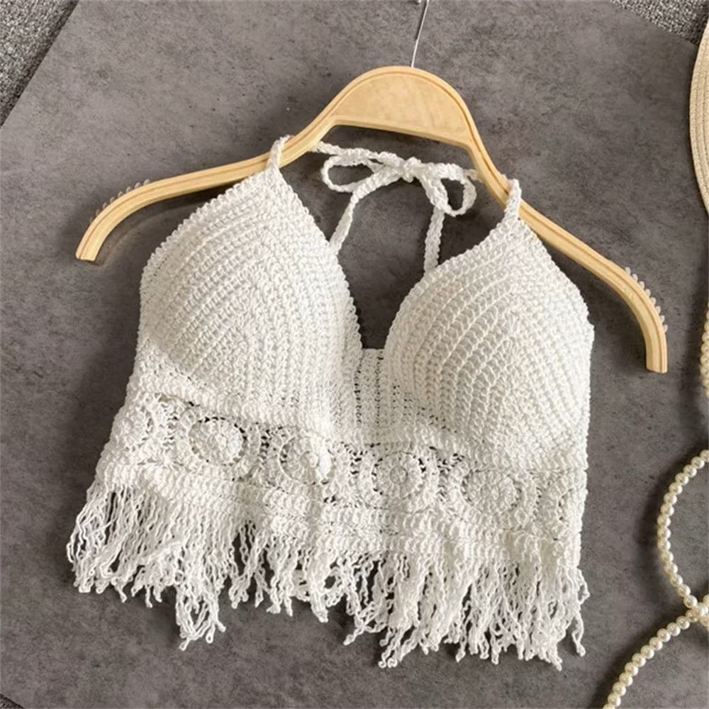 Other White Handmade Crochet Lace Halter Bralette Top, Crop Top Size ONE SIZE - 1 Thumbnail