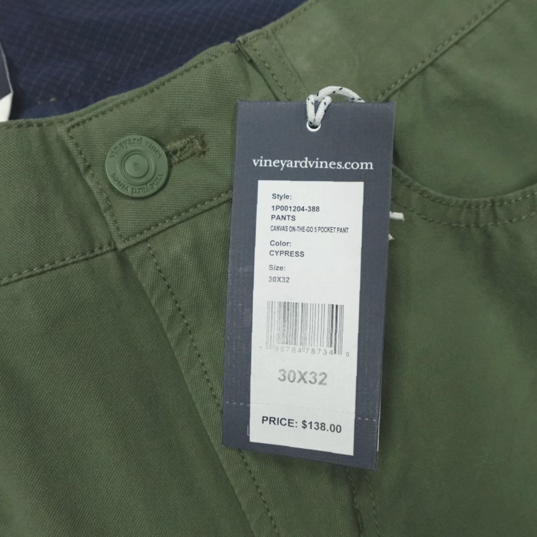 Vineyard Vines Vineyard Vines Canvas OTG On-The-Go 5-Pocket Pant Men's 30x32 Cypress Green Canvas Chino Pockets Stretch Regular Straight Jeans/Trousers Mens Size US 30 / EU 46 - 3 Thumbnail