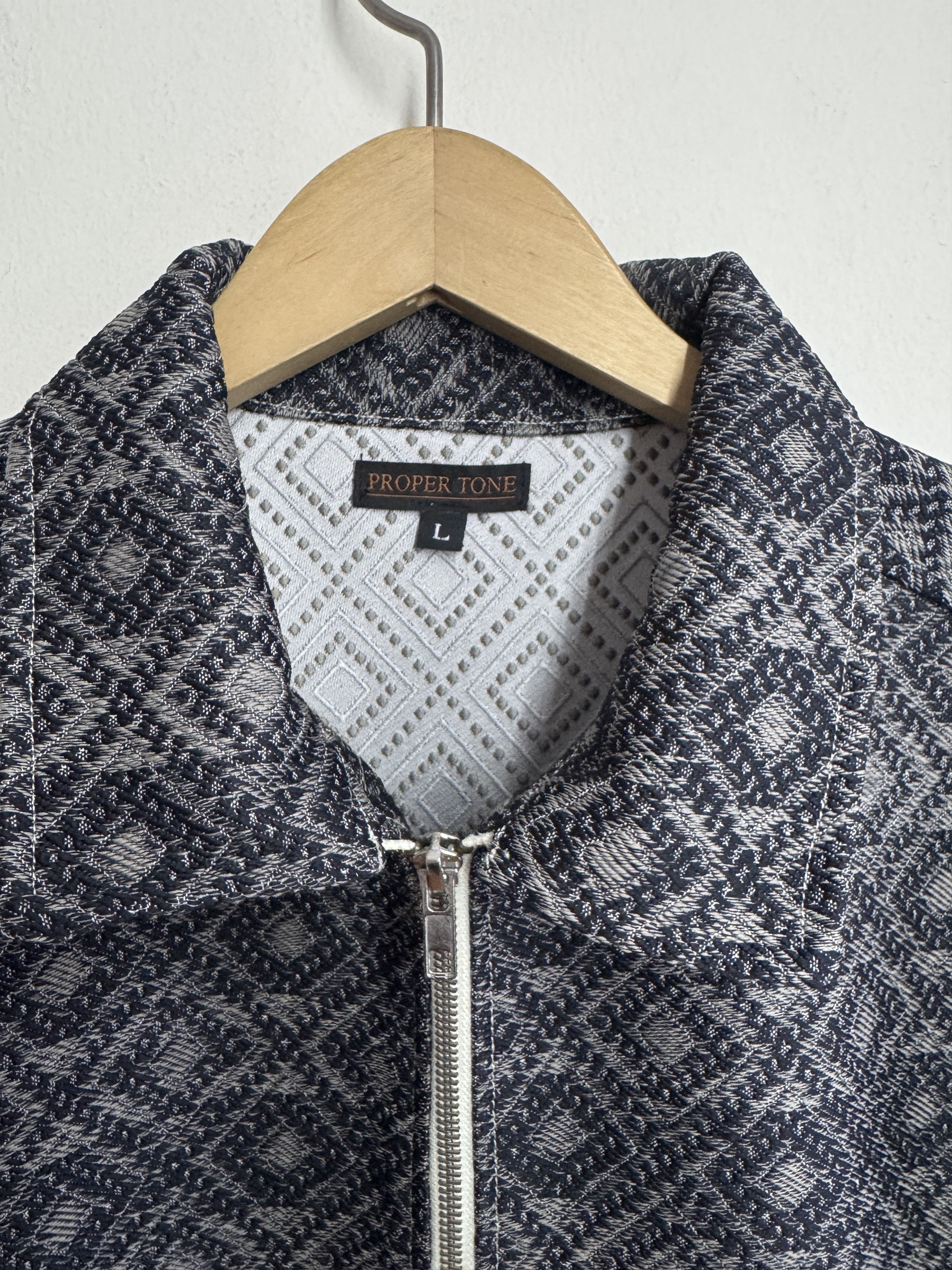 Other Proper Tone Diamond Jacquard Zip Jacket Navy Grey L Size US L / EU 52-54 / 3 - 3 Thumbnail