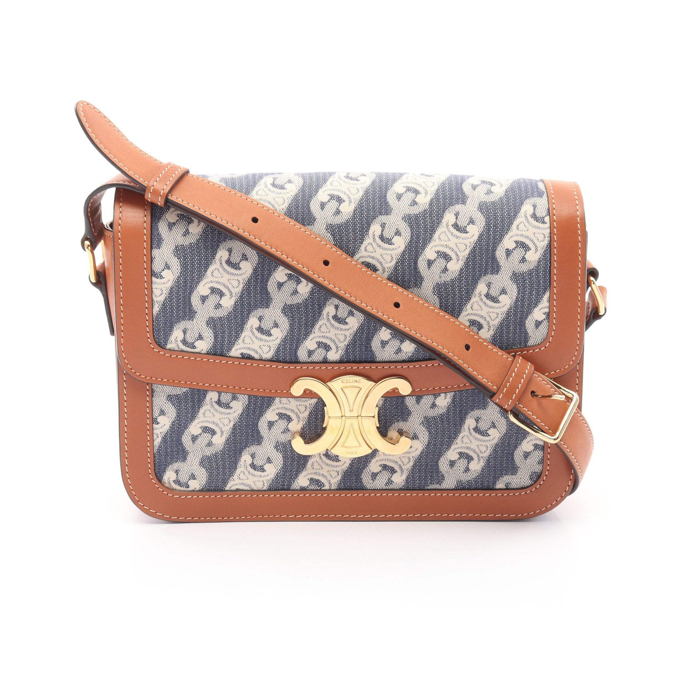 Celine Celine Classic Triomphe Shoulder Bag Denim Leather Indigo Blue Brown Size ONE SIZE - 1 Thumbnail