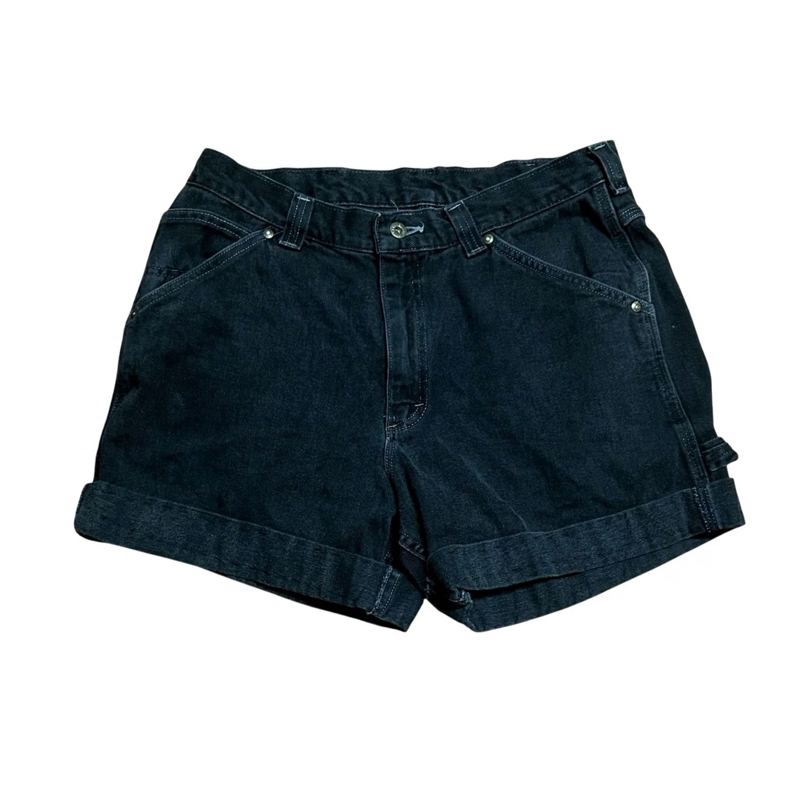 Lee Lee Dungarees Women's Vintage Black Carpenter Cargo Short Size 34 Y2K Jeans Size 25" / US 0 / IT 36 - 2 Thumbnail