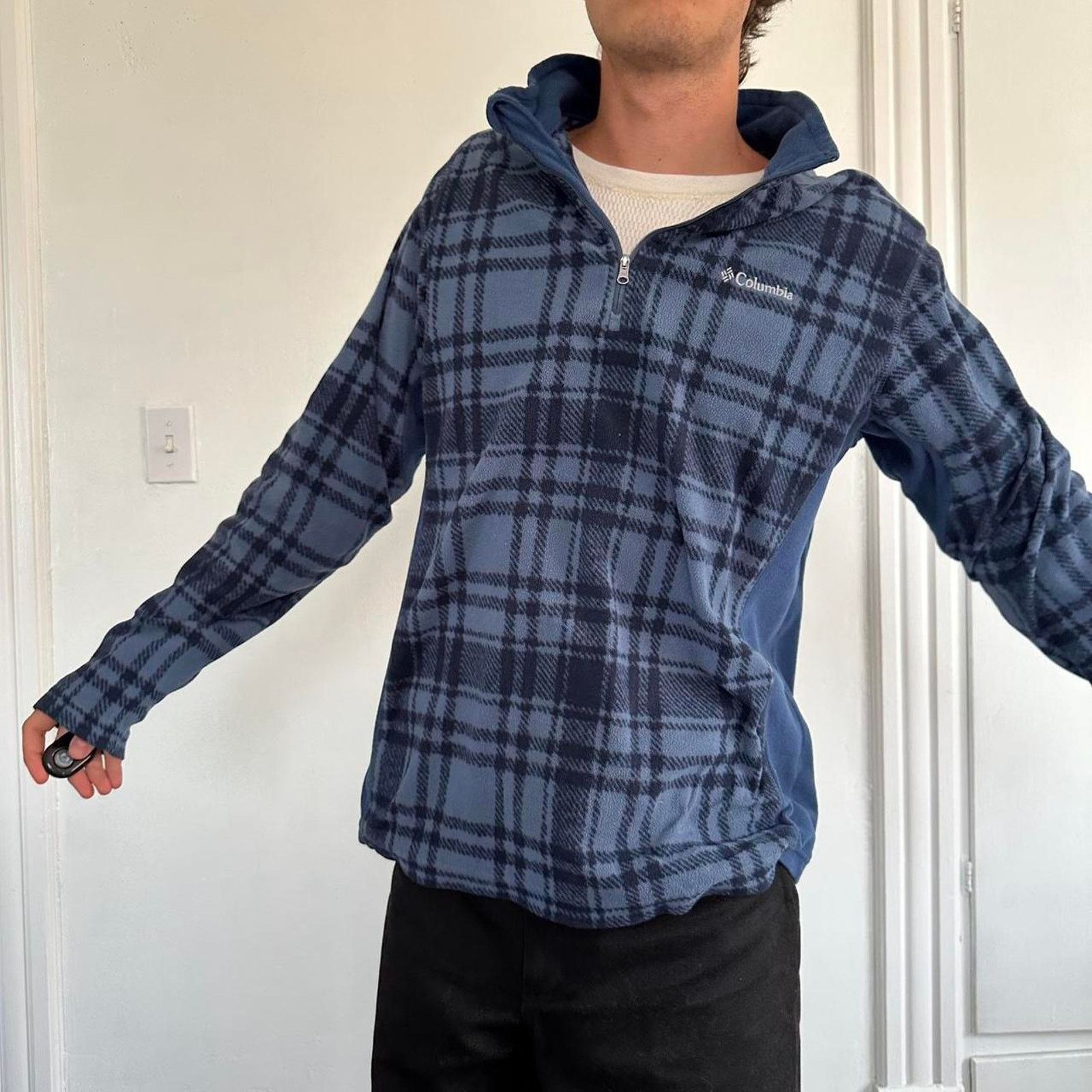 Columbia × Vintage Vintage Y2K 00s Plaid Columbia Fleece Quarterzip Jacket Size US L / EU 52-54 / 3 - 6 Thumbnail