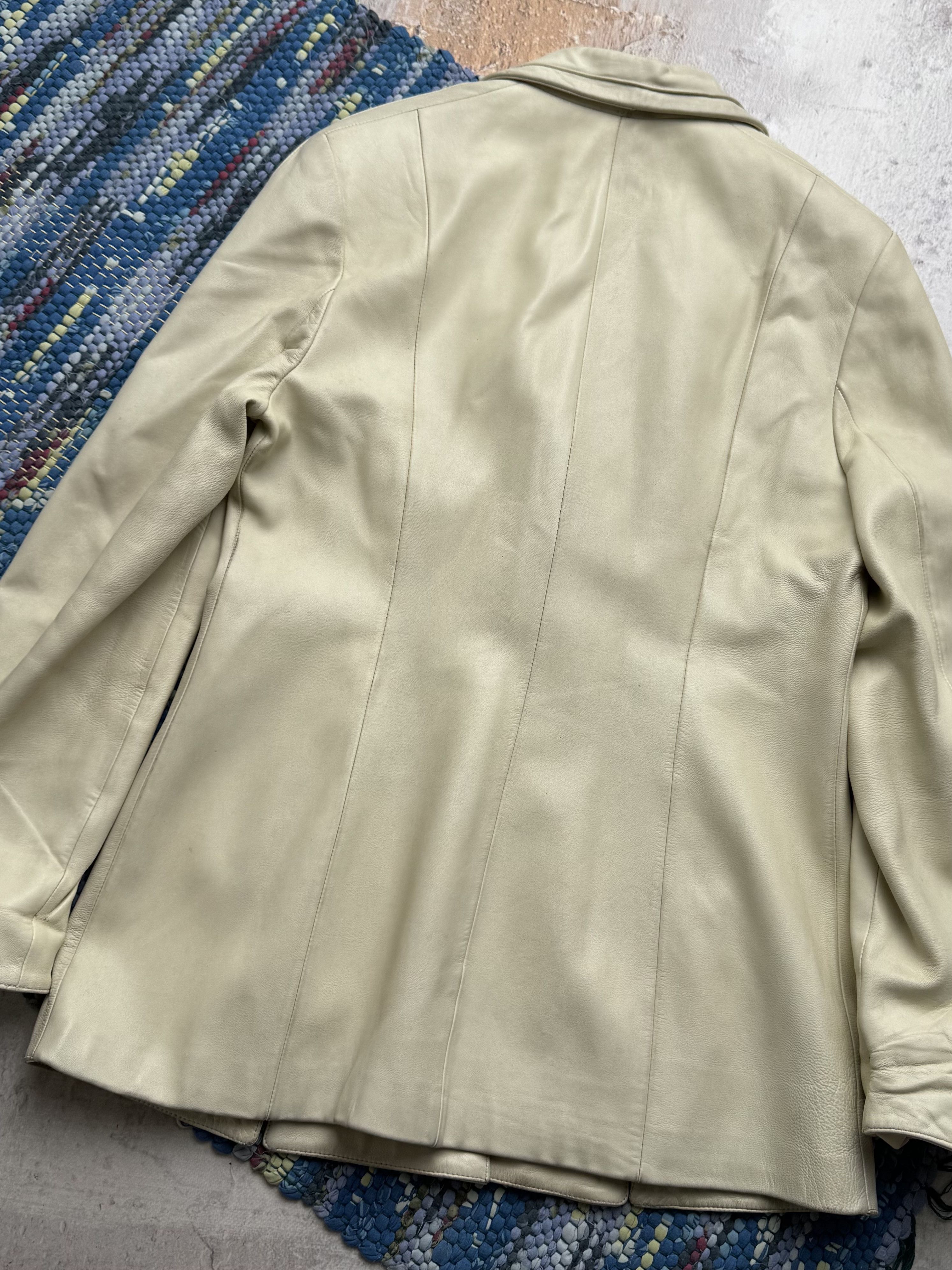 Vintage Vintage Genuine Cream Leather Jacket Tailored Smart Blazer Size L / US 10 / IT 46 - 11 Thumbnail