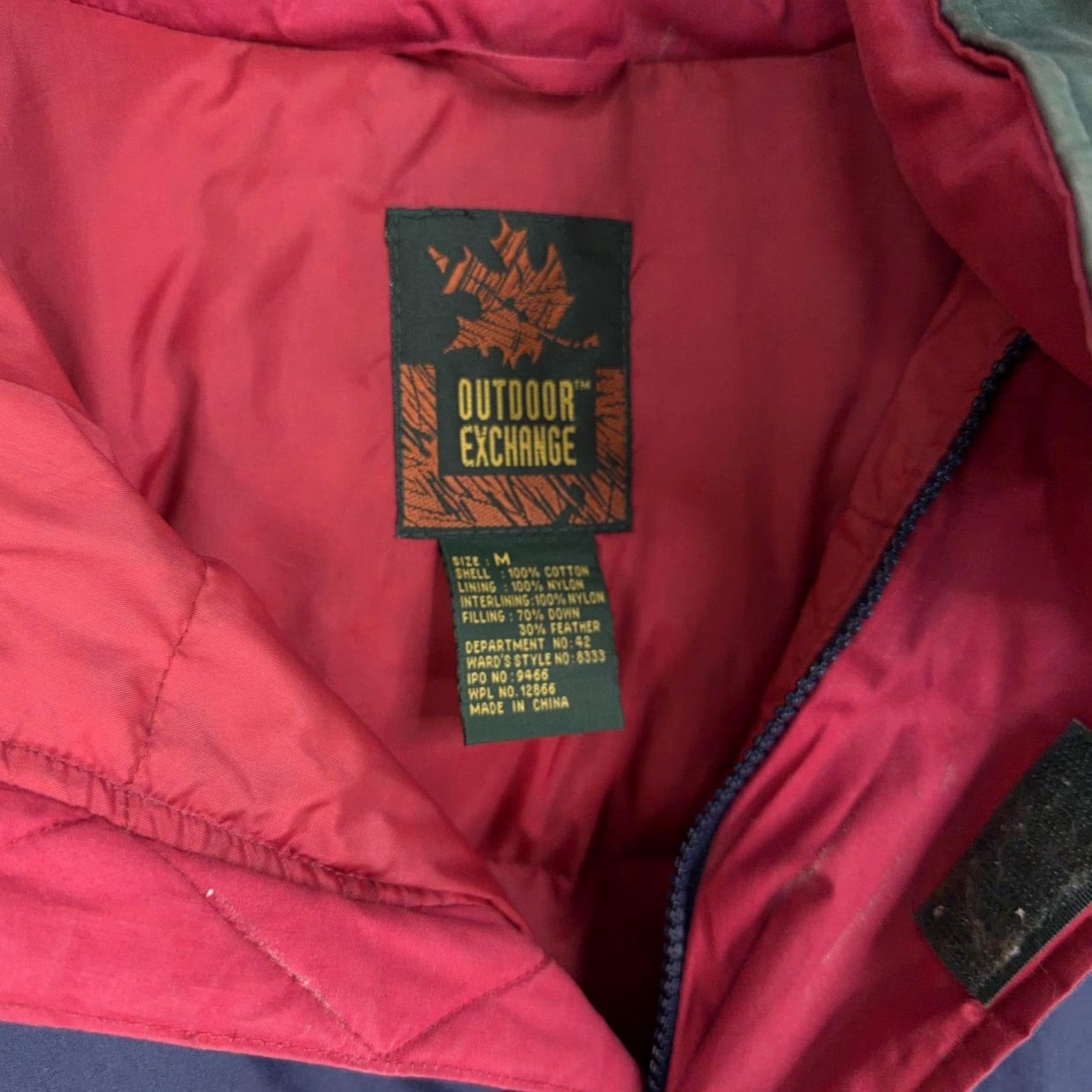 Vintage Outdoor Exchange Jacket Mens M Hooded Down Puffer Blue Green Stand-Up Collar Zip Full Zip Casual Winter 90s Style Size US M / EU 48-50 / 2 - 5 Thumbnail