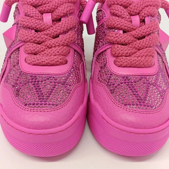 Valentino Valentino One Stud Fuchsia Sneakers w/ Iconographe Crystals Size US 7 / IT 37 - 8 Thumbnail