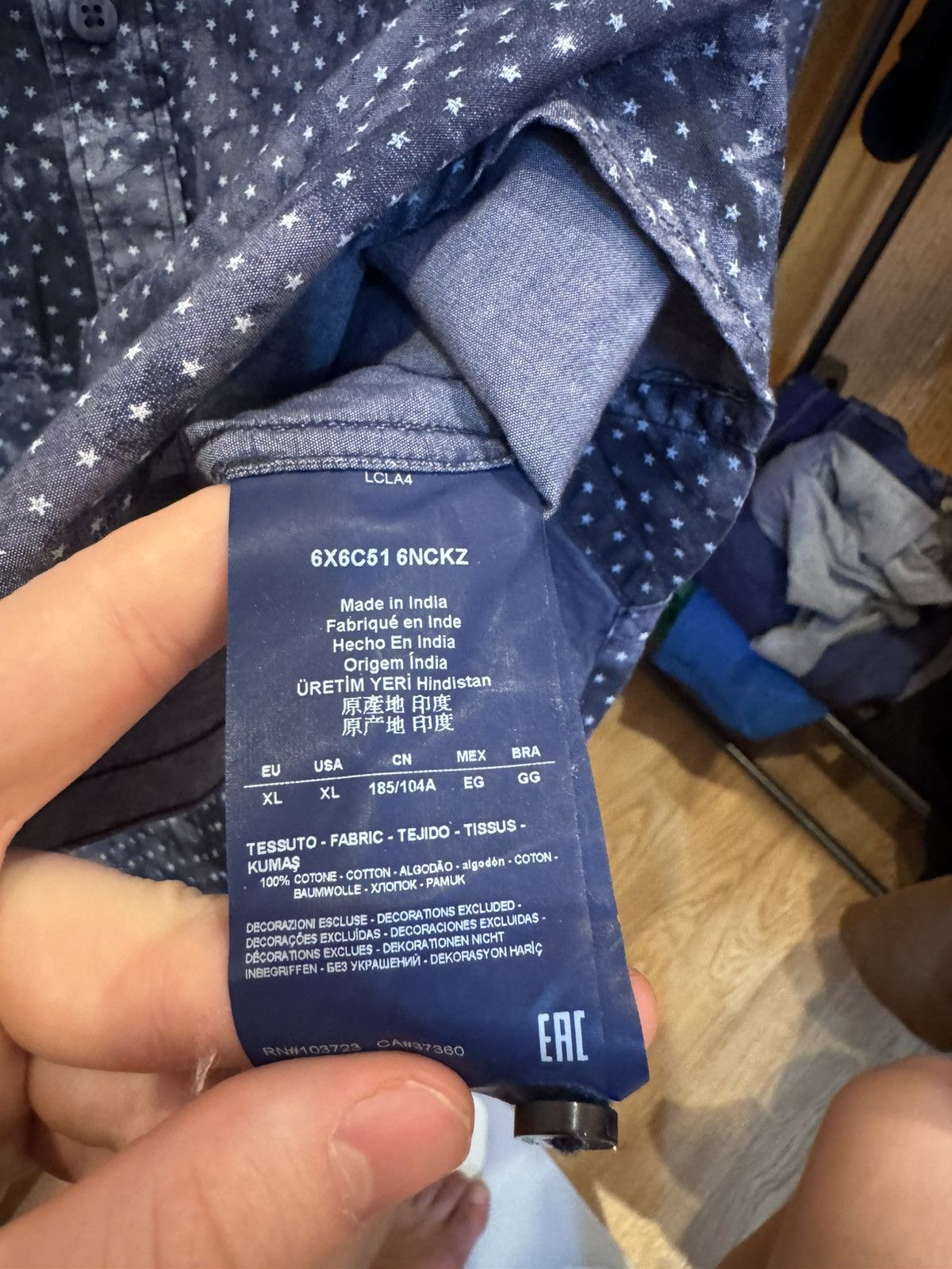 Armani Armani Jeans Star Print Clouds Dye Shirt Blue Vintage Size US XL / EU 56 / 4 - 5 Thumbnail