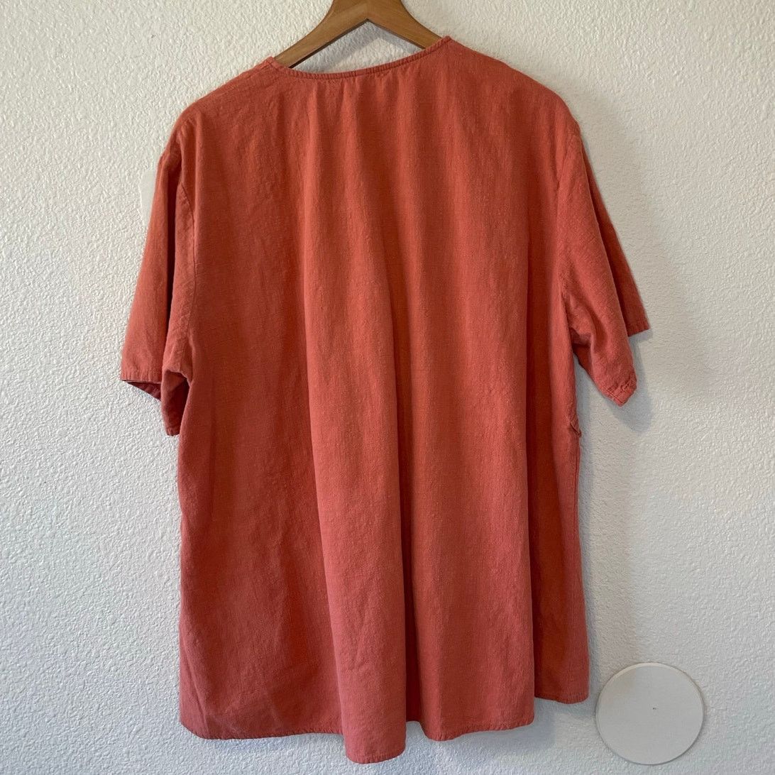 Other Cotton Linen Boho Frog Loop Short Sleeve Orange Tunic Top 2X Size XXL / US 16-18 / IT 52-54 - 2 Thumbnail