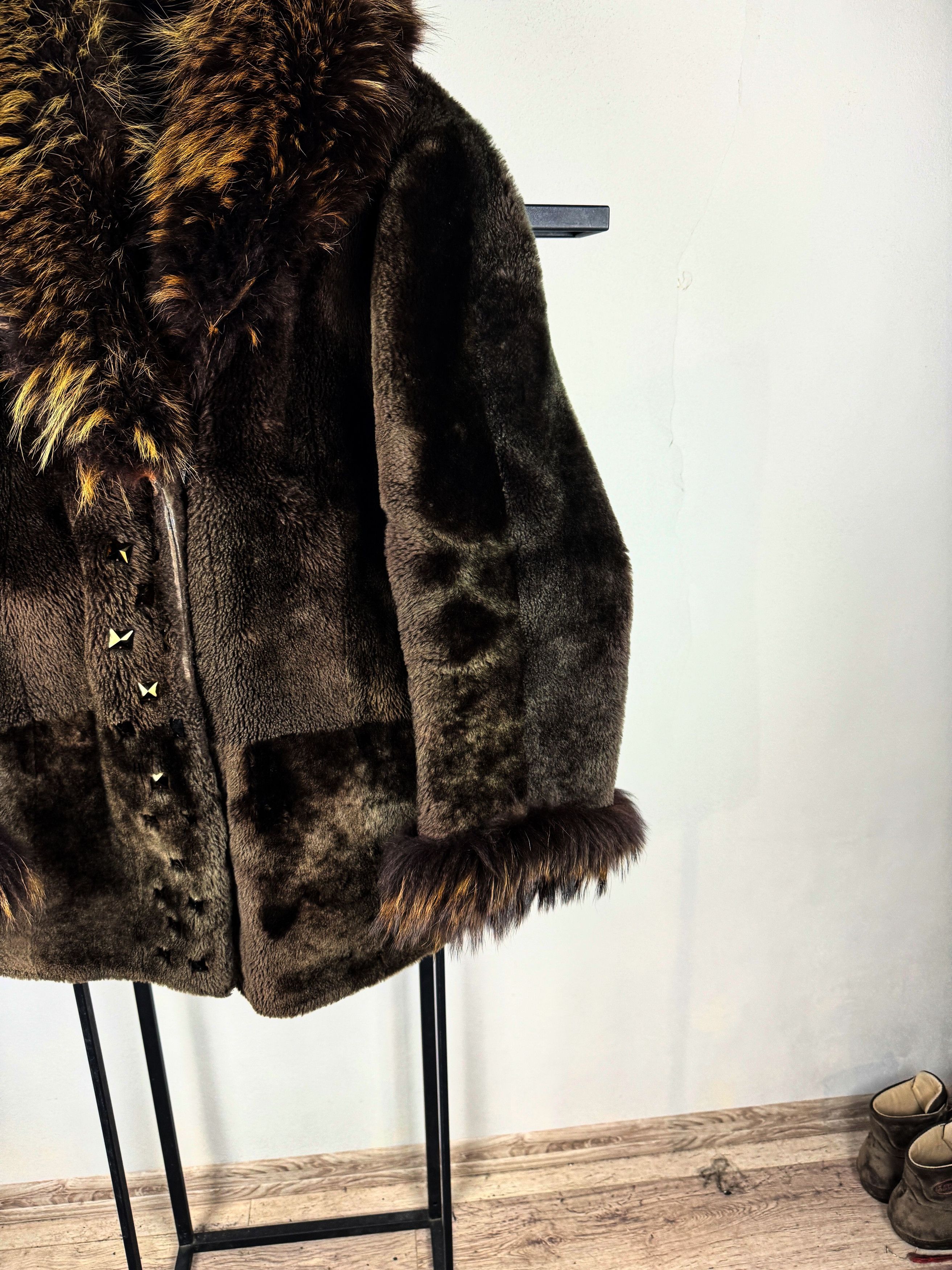 Yohji Yamamoto Luxury Fur Coat Dark Brown Statement Glam Vintage Y2K Core Size US L / EU 52-54 / 3 - 3 Thumbnail