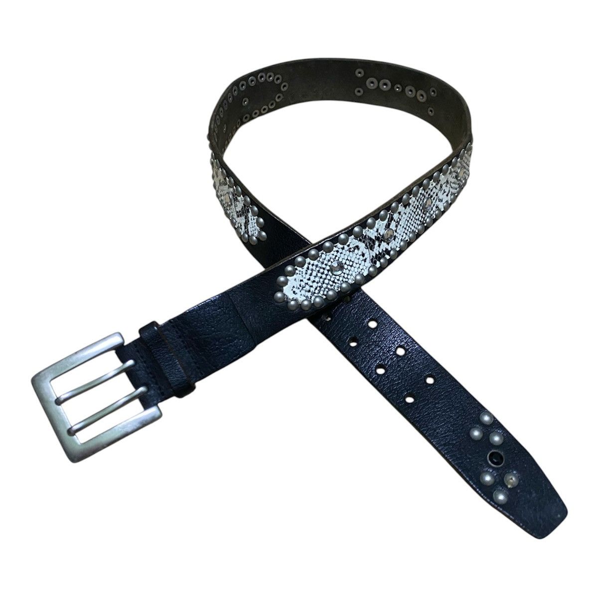 Japanese Brand Handmade Japanese Snakeskin Leather Studded Belt Size ONE SIZE - 1 Thumbnail
