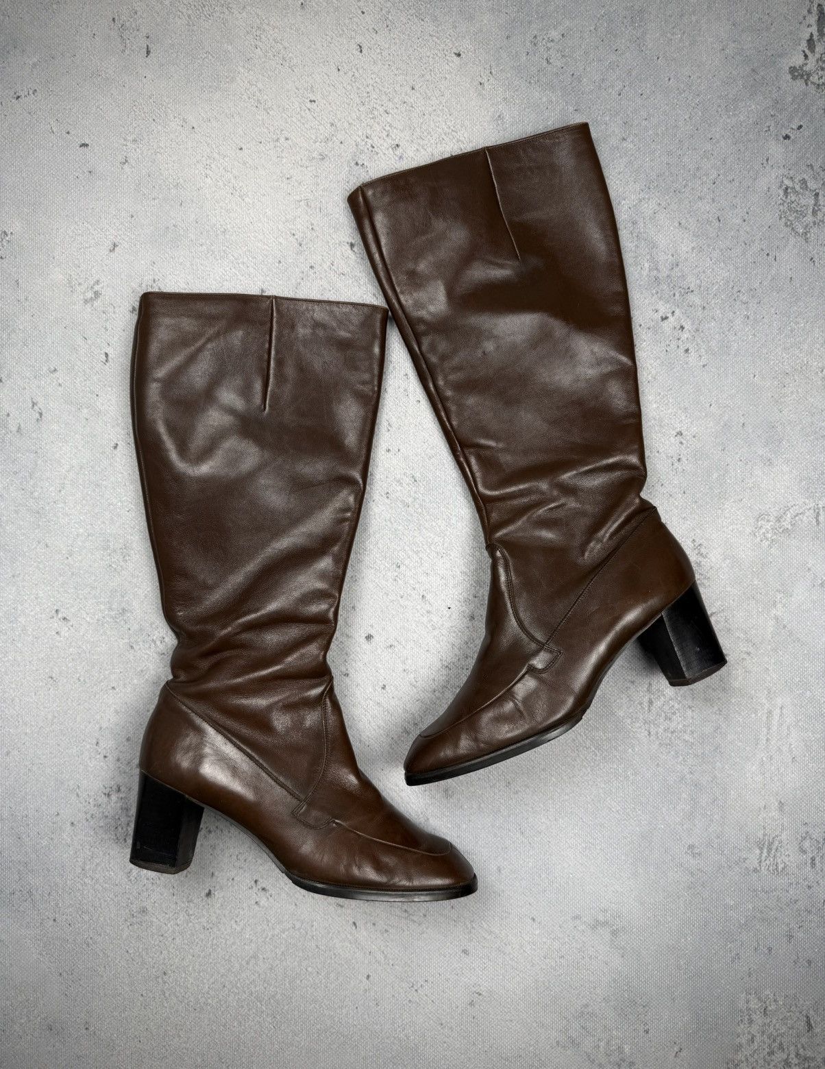 Bally Vintage Bally Brown Leather Knee High Boots Square Toe 70s Size US 6 / IT 36 - 1 Thumbnail