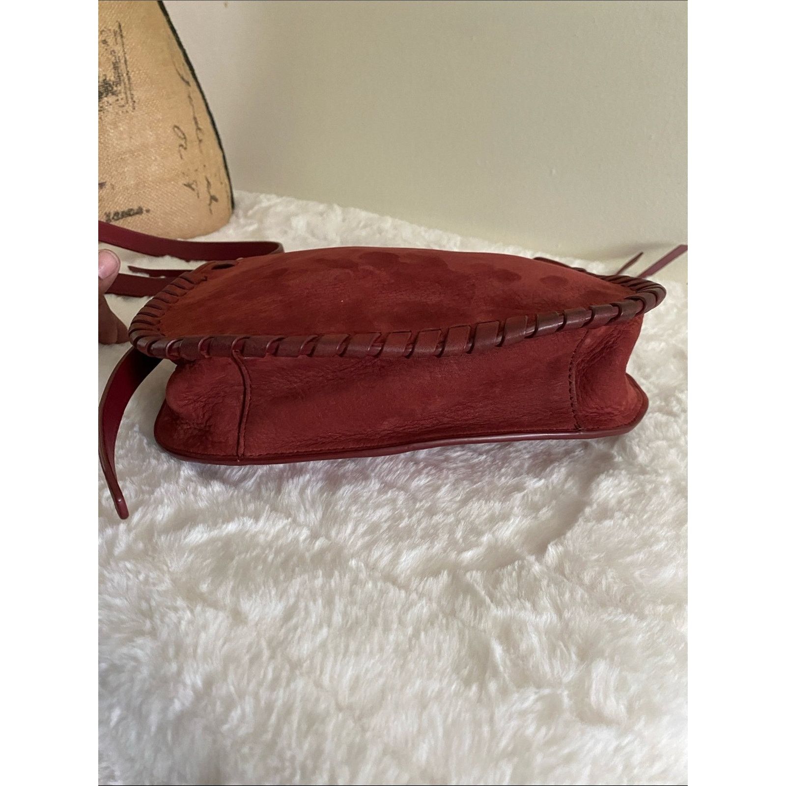 Allsaints All Saints Mori Whipstitch Suede Crossbody Bag in Maroon Size ONE SIZE - 8 Thumbnail