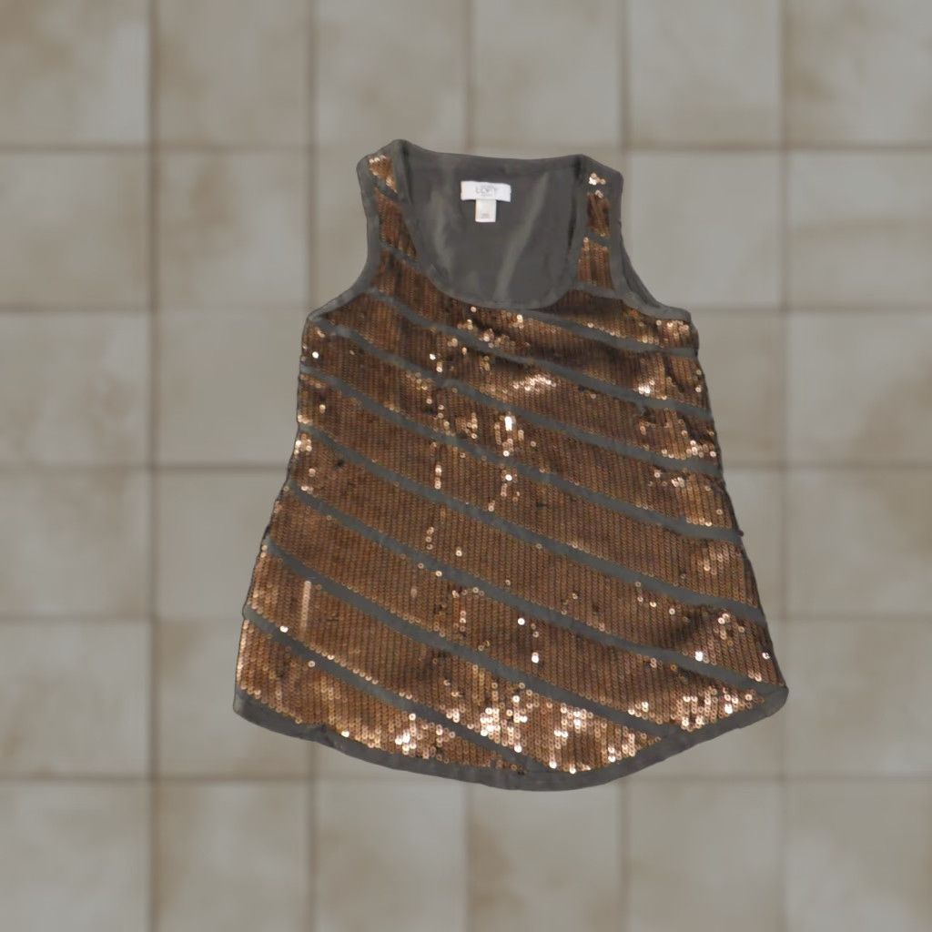 Loft LOFT Blouse Tank Top Sleeveless Scoop Neck Sequin Stripe Brown XS Petite Womens PXS Casual Summer Spring Style Basic Womens Apparel Size XS / US 0-2 / IT 36-38 - 1 Thumbnail