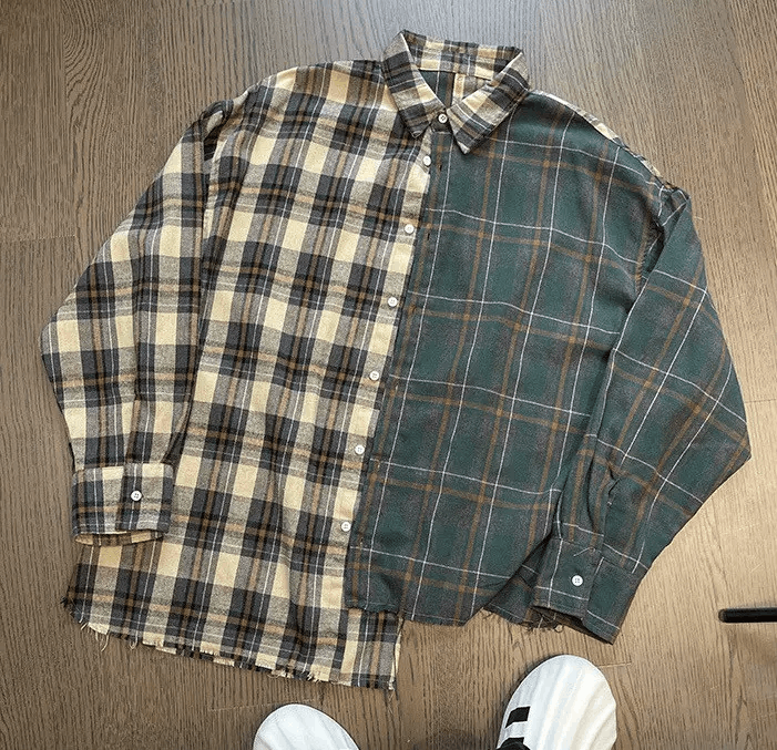 Japanese Brand × Vintage Outdoor retro asymmetric patchwork distressed plaid shirt Size US L / EU 52-54 / 3 - 5 Thumbnail