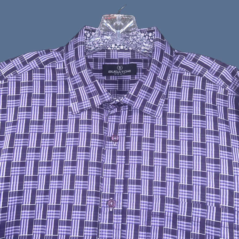 BUGATCHI Bugatchi Uomo Shirt XL Purple Cotton Long Sleeve Button-Up Flip Cuff Geometric Mens Size US XL / EU 56 / 4 - 1 Thumbnail