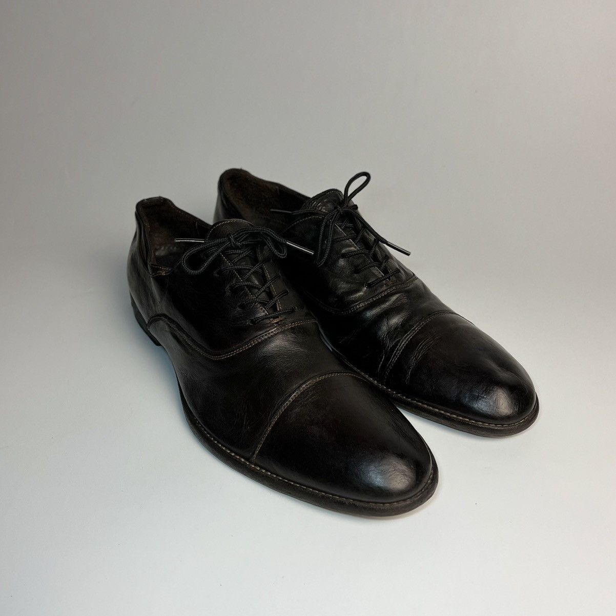Alexander McQueen Alexander McQueen Burnished Espresso Leather Cap-Toe Oxfords Size US 10 / EU 43 - 2 Thumbnail