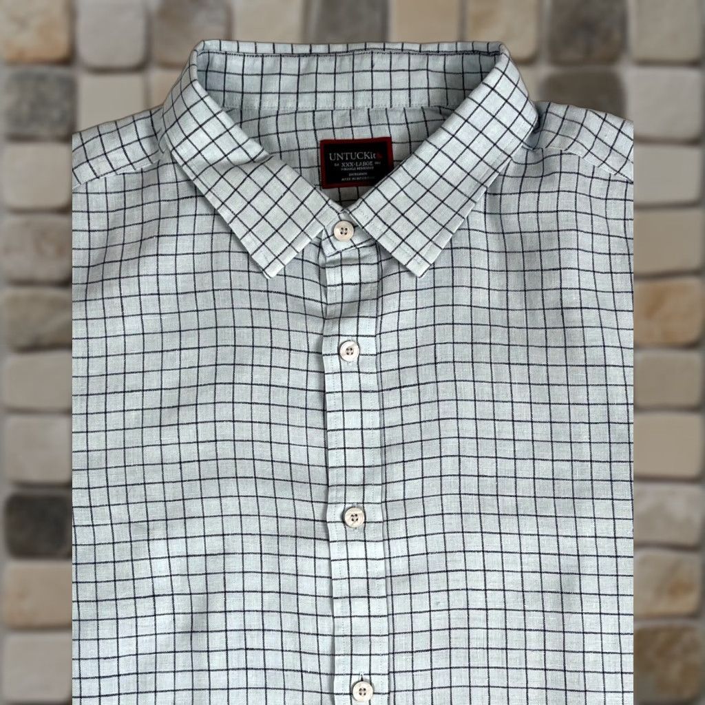 UNTUCKit UNTUCKit Button-Up Shirt Men's 3XL Linen Light Blue Regular Fit Check Wrinkle Resistant Casual Size US XXL / EU 58 / 5 - 1 Thumbnail