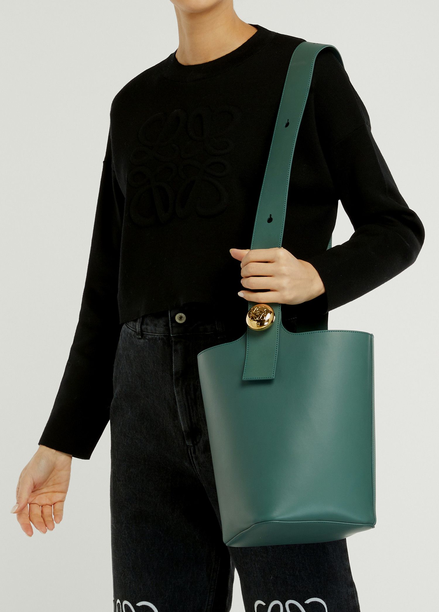Loewe LOEWE medium Pebble dark green leather bucket shoulder bag Size ONE SIZE - 2 Thumbnail