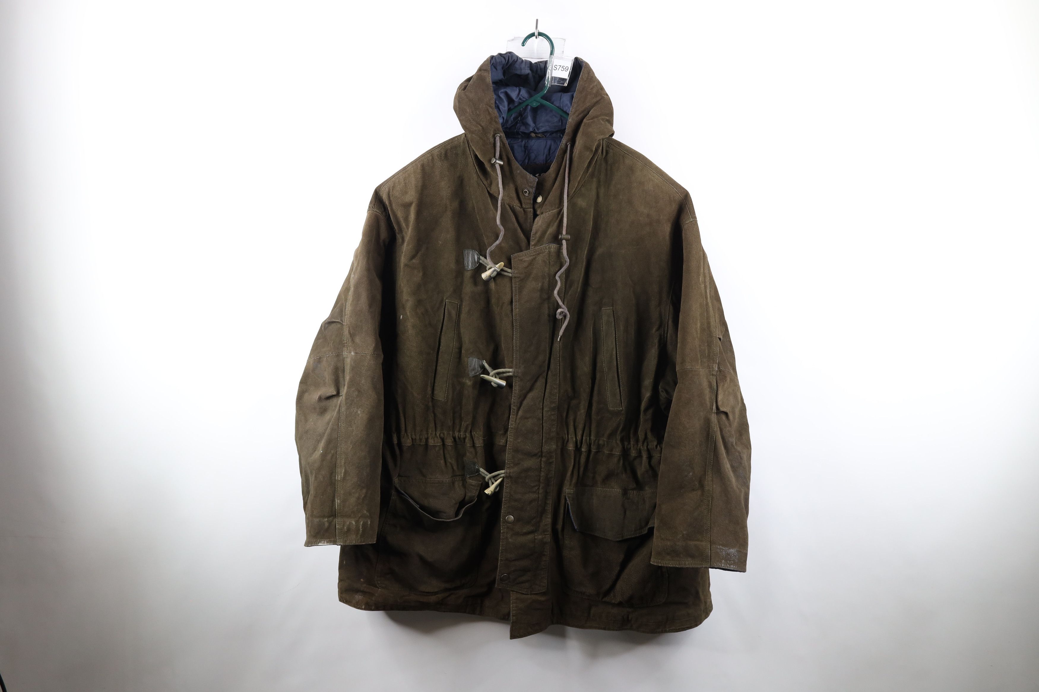 Image of Vintage 90's Streetwear Leather Toggle Button Hooded Jacket in Green, Men's (Size 2XL)