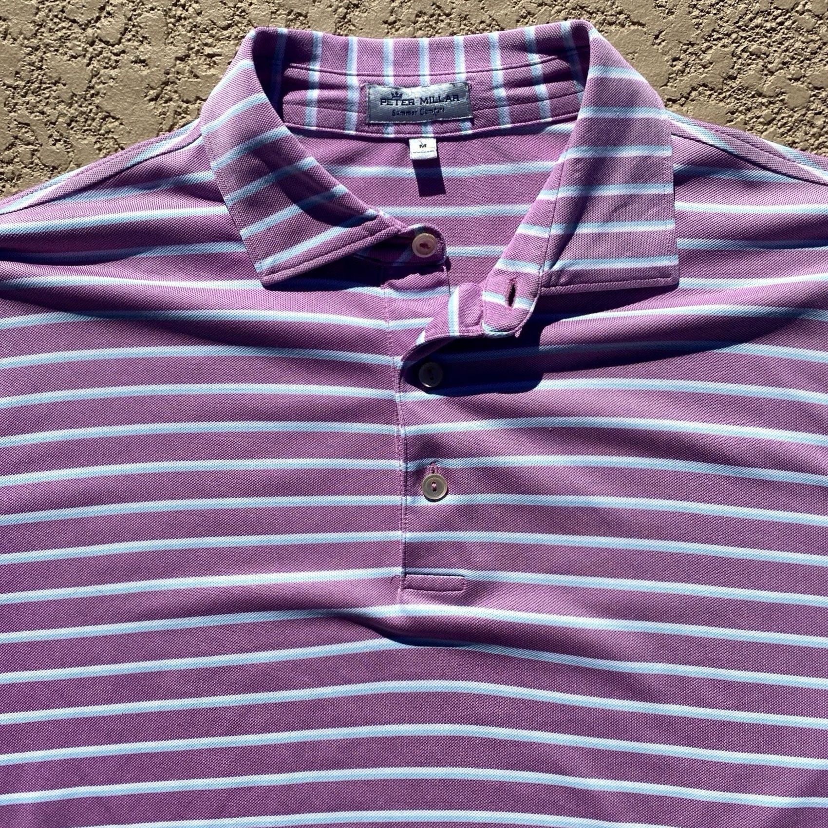 Peter Millar Peter Millar Polo Shirt Mens Medium Purple Blue Stripe Polo Shirt Polo Shirt Men Size US M / EU 48-50 / 2 - 2 Thumbnail