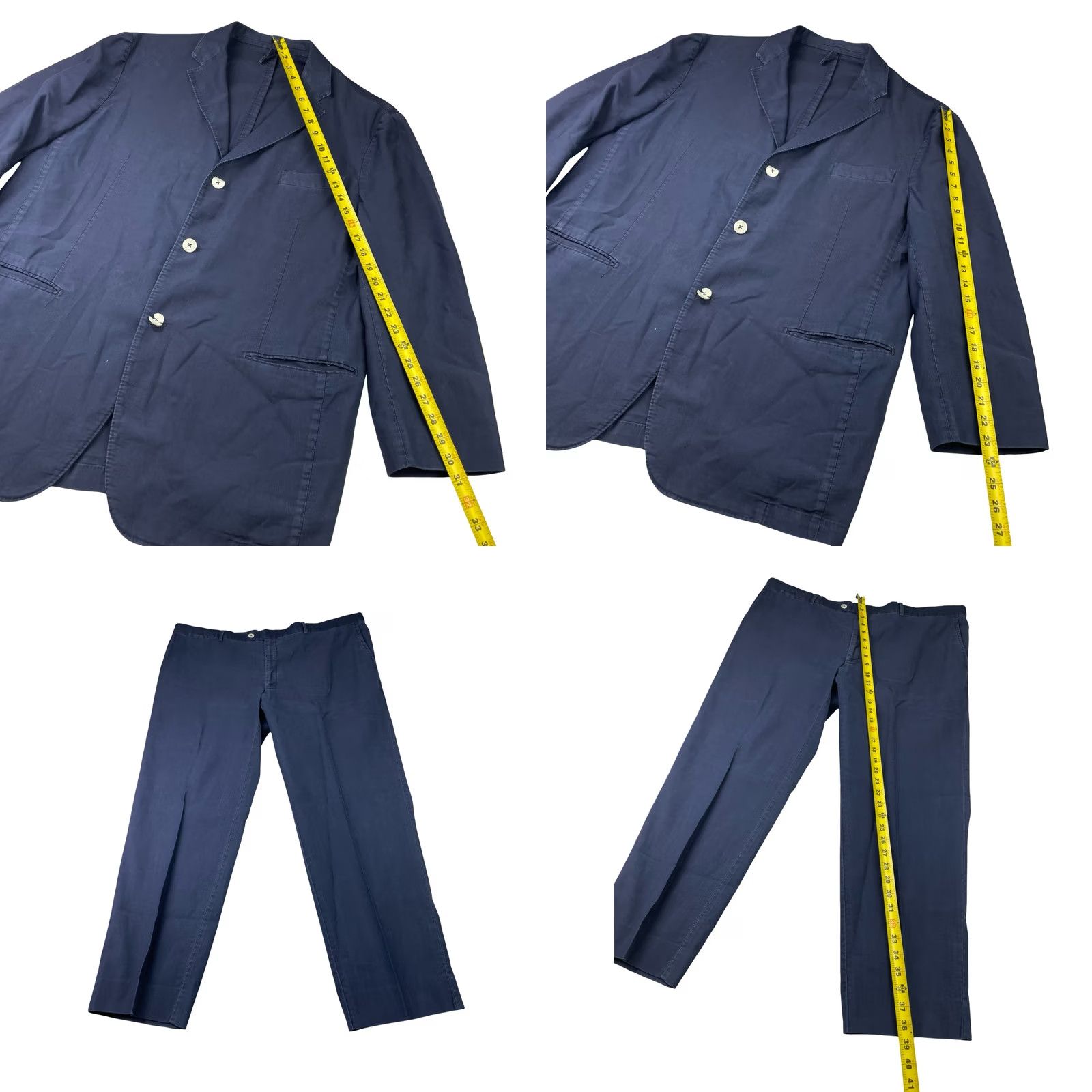 Vintage Michele Negri Men’s 2 Piece Suit Navy Blue 44R 42x28 Cotton Chino Flat Front Double-Vented Notch Lapel 3-Button Jacket Short Size 44R - 8 Thumbnail