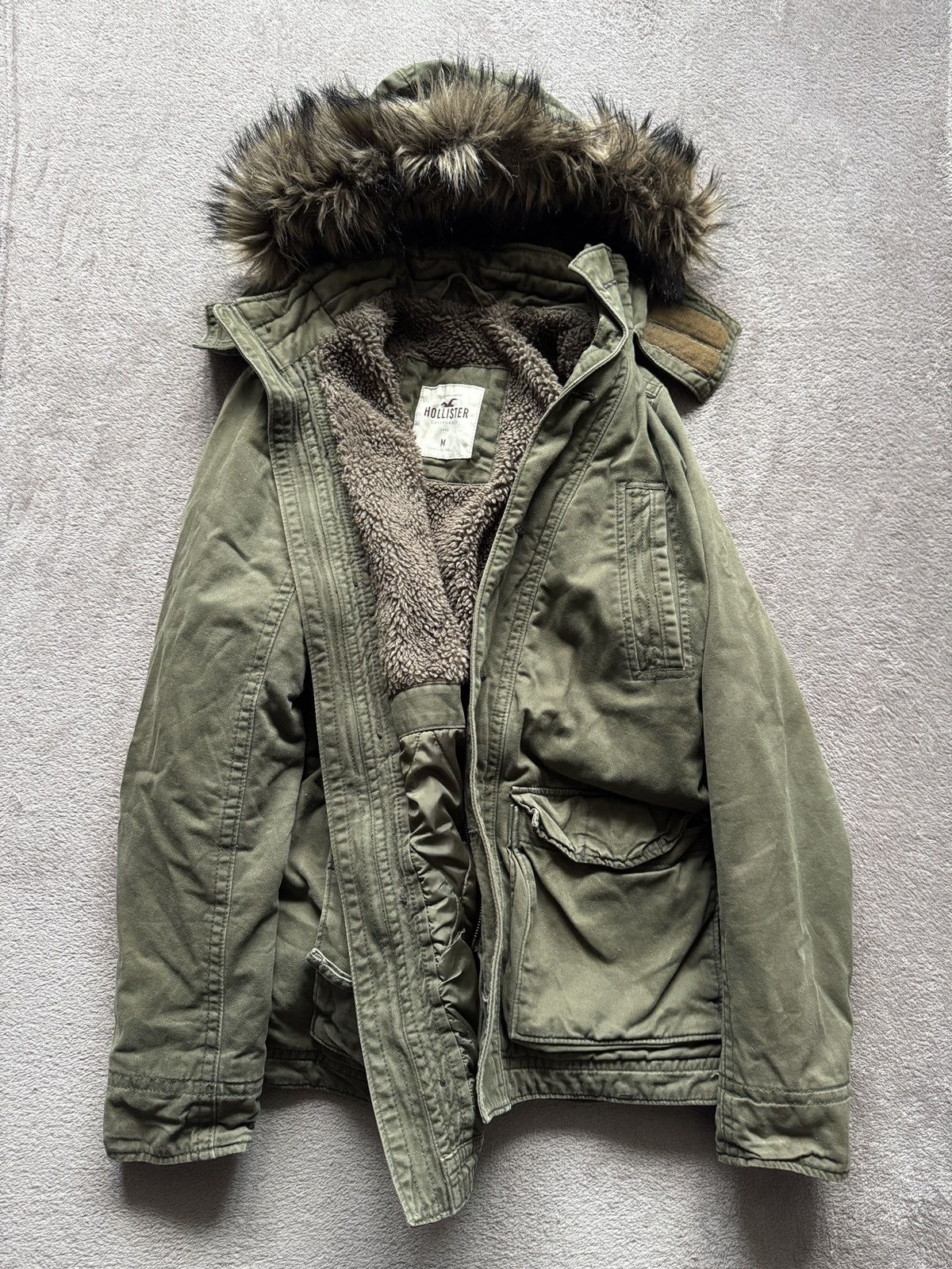 Hollister Y2K faded fur parka jacket LGB Goa styled
