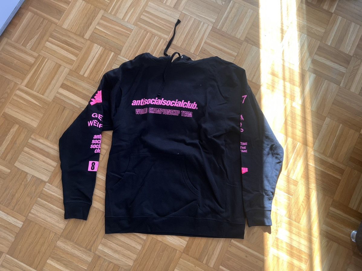 image of Anti Social Social Club Antisocialsocialclub Hoodie With Pink Print On Sleeves in Black (Size 2XL)