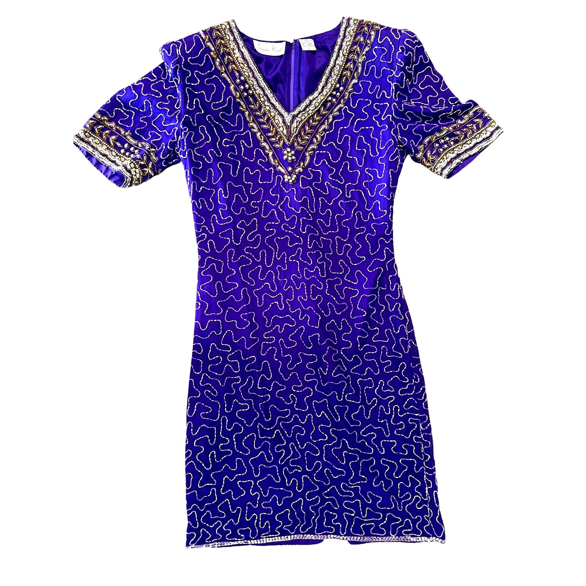 Other All Silk Vintage Dress by Lawrence Kazar Med Purple Beaded C Size S / US 4 / IT 40 - 8 Thumbnail