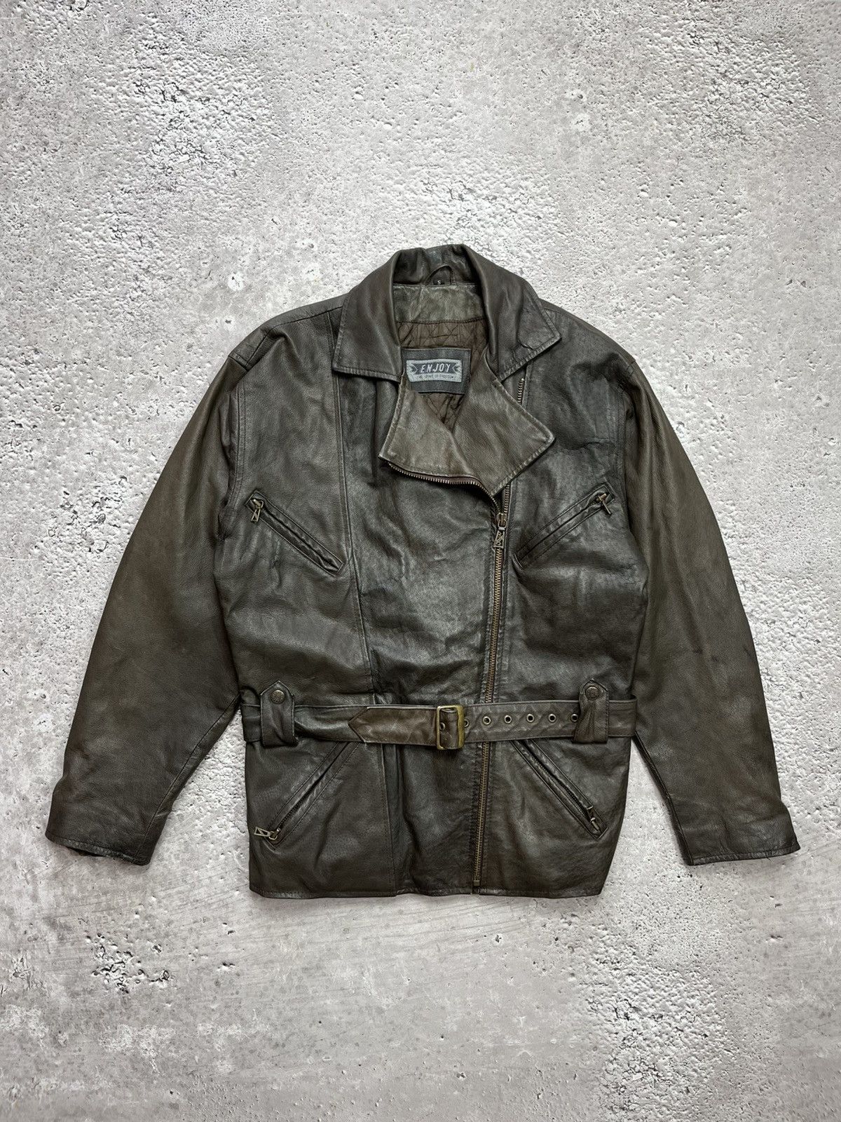 Leather Vintage Enjoy Brown Leather Jacket Belted Biker Style Size S Size US S / EU 44-46 / 1 - 1 Thumbnail