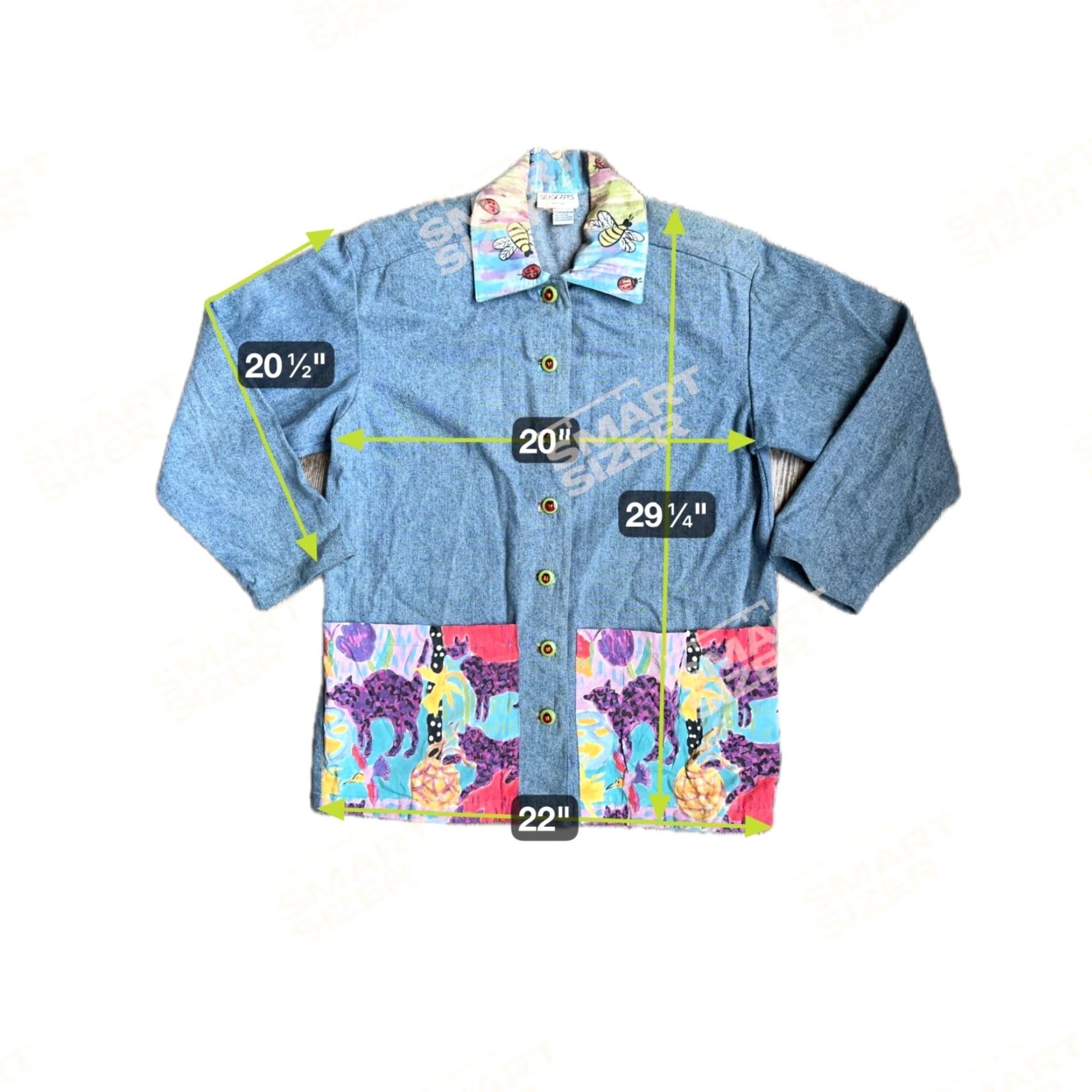 Vintage VINTAGE Silkscapes Jean Jacket Womens Handpainted Cat Oversized Art Patchwork Blue XL Casual Size 40" / US 18 - 2 Thumbnail