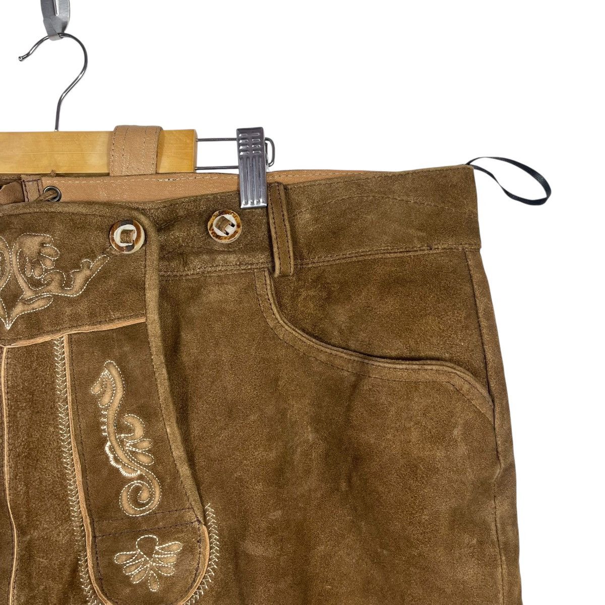 Vintage Vintage German Lederhosen Leather Butcher Brown Embroidered Size US 43 - 6 Thumbnail