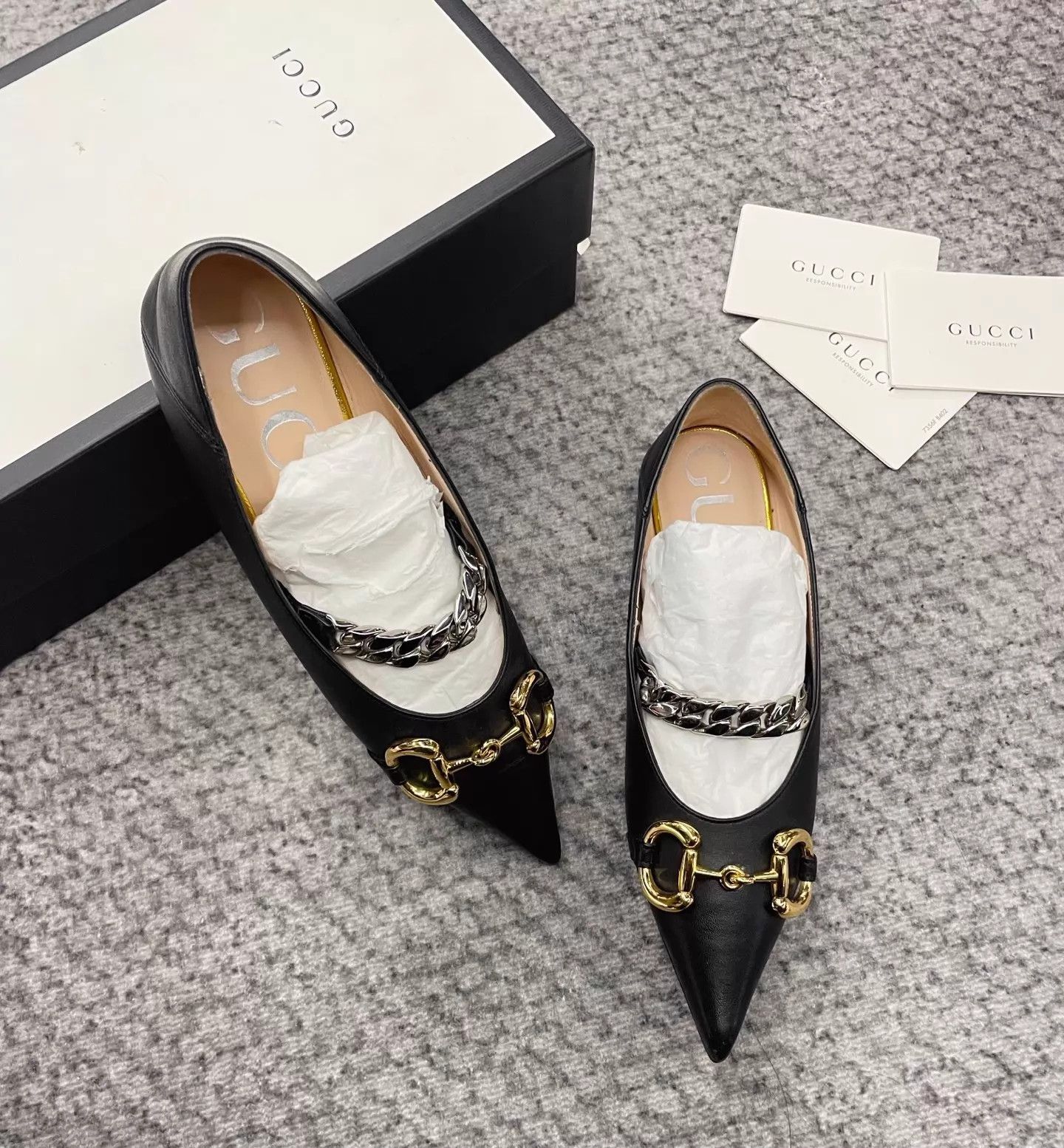 Gucci Gucci Black Horsebit Pointed Toe Flat w/box 36 Size US 5.5 / IT 35.5 - 4 Thumbnail