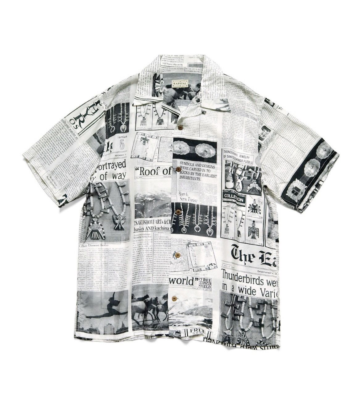 Silk Rayon Pueblo News Newspaper Pattern Aloha Shirt size 3
