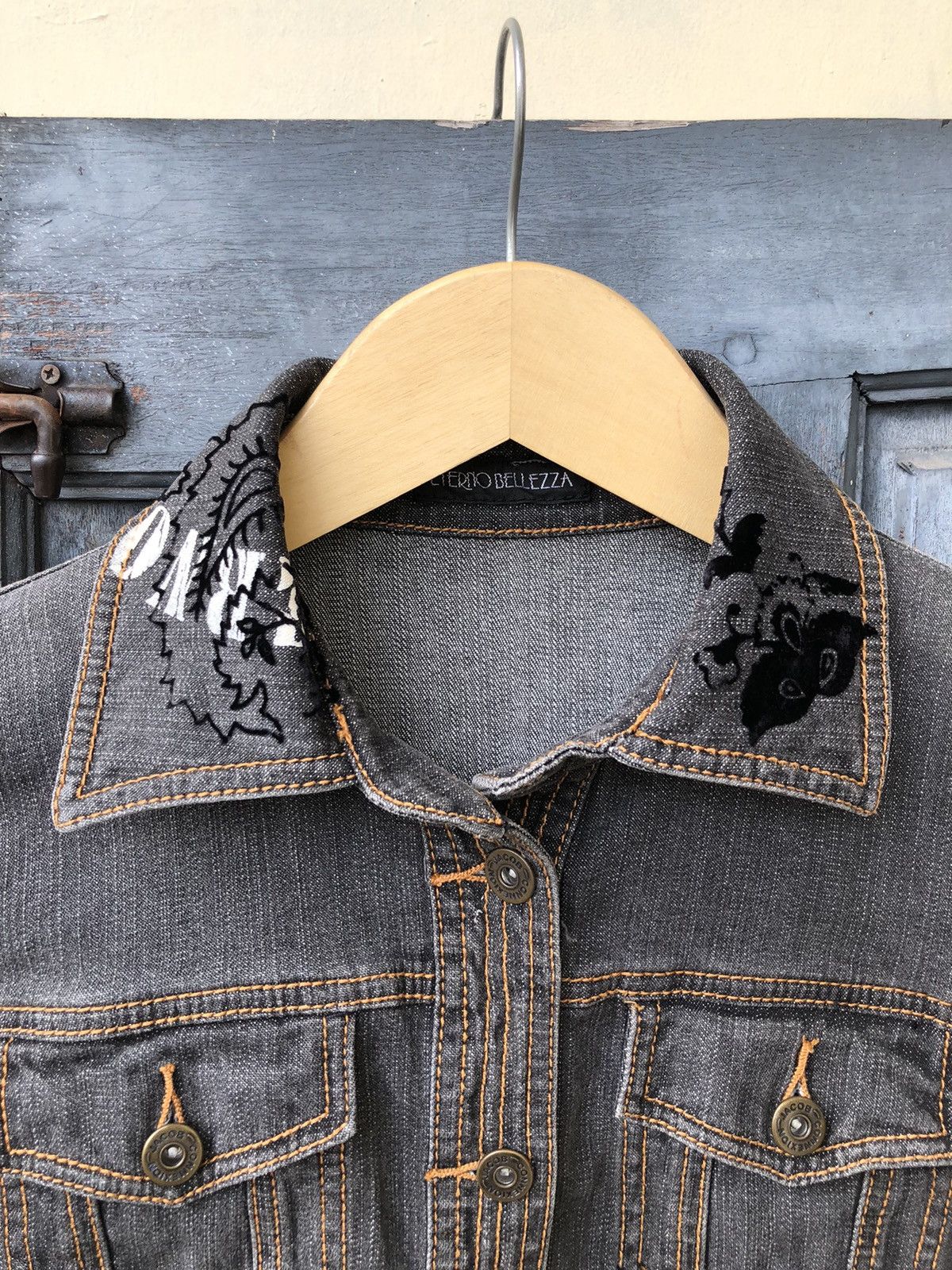 Vintage Eterno Belleza Paisley Black Denim Jacket Vintage Style Size M / US 6-8 / IT 42-44 - 7 Thumbnail