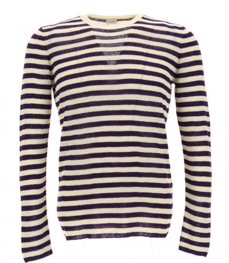 image of Saint Laurent Paris Oc11Z0124 Striped T-Shirt In Linen And Silk In Black/beige, Men's (Size Small)