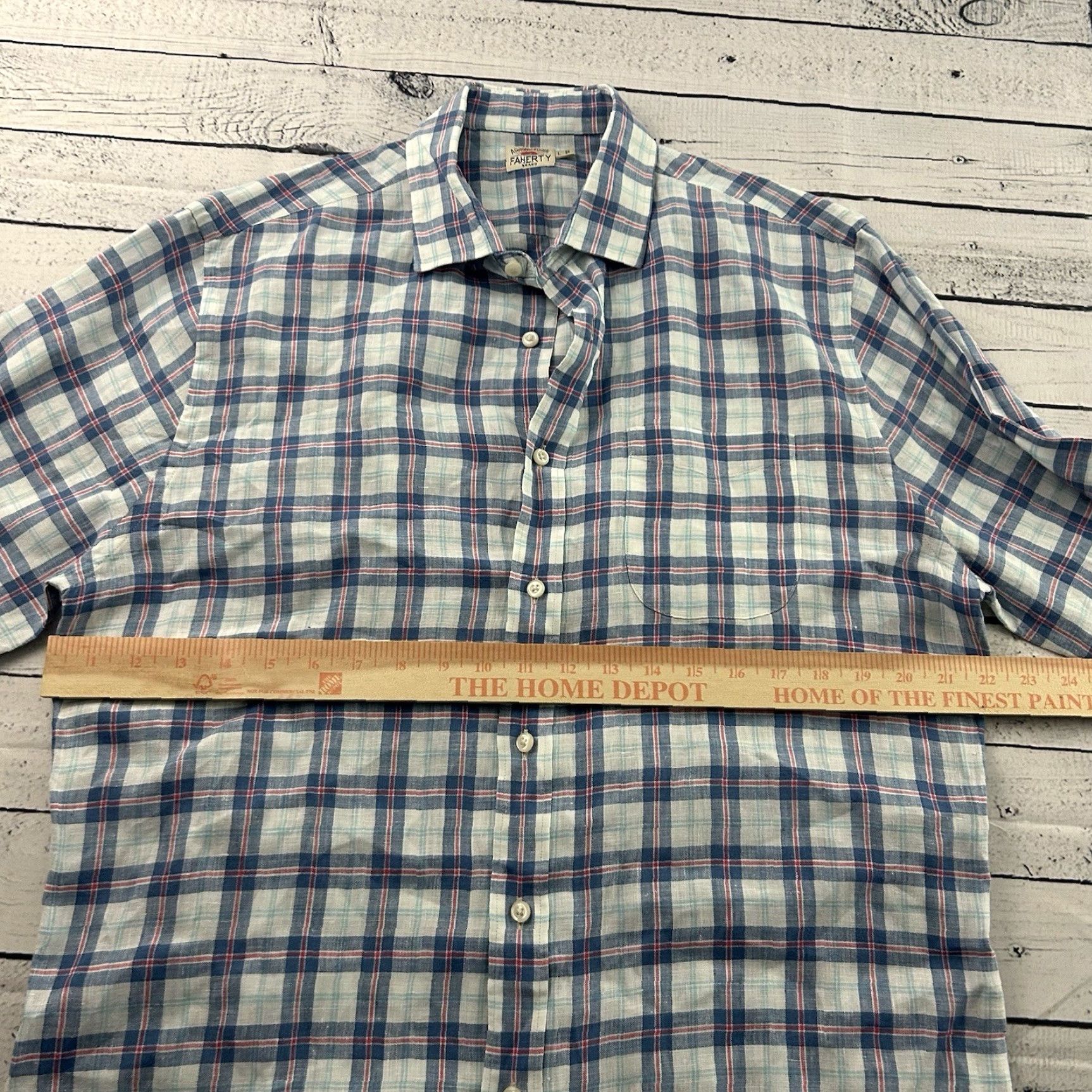Faherty Faherty Button-Up Long Sleeve Plaid Shirt Men's L 100% Linen Blue White Size US L / EU 52-54 / 3 - 4 Thumbnail