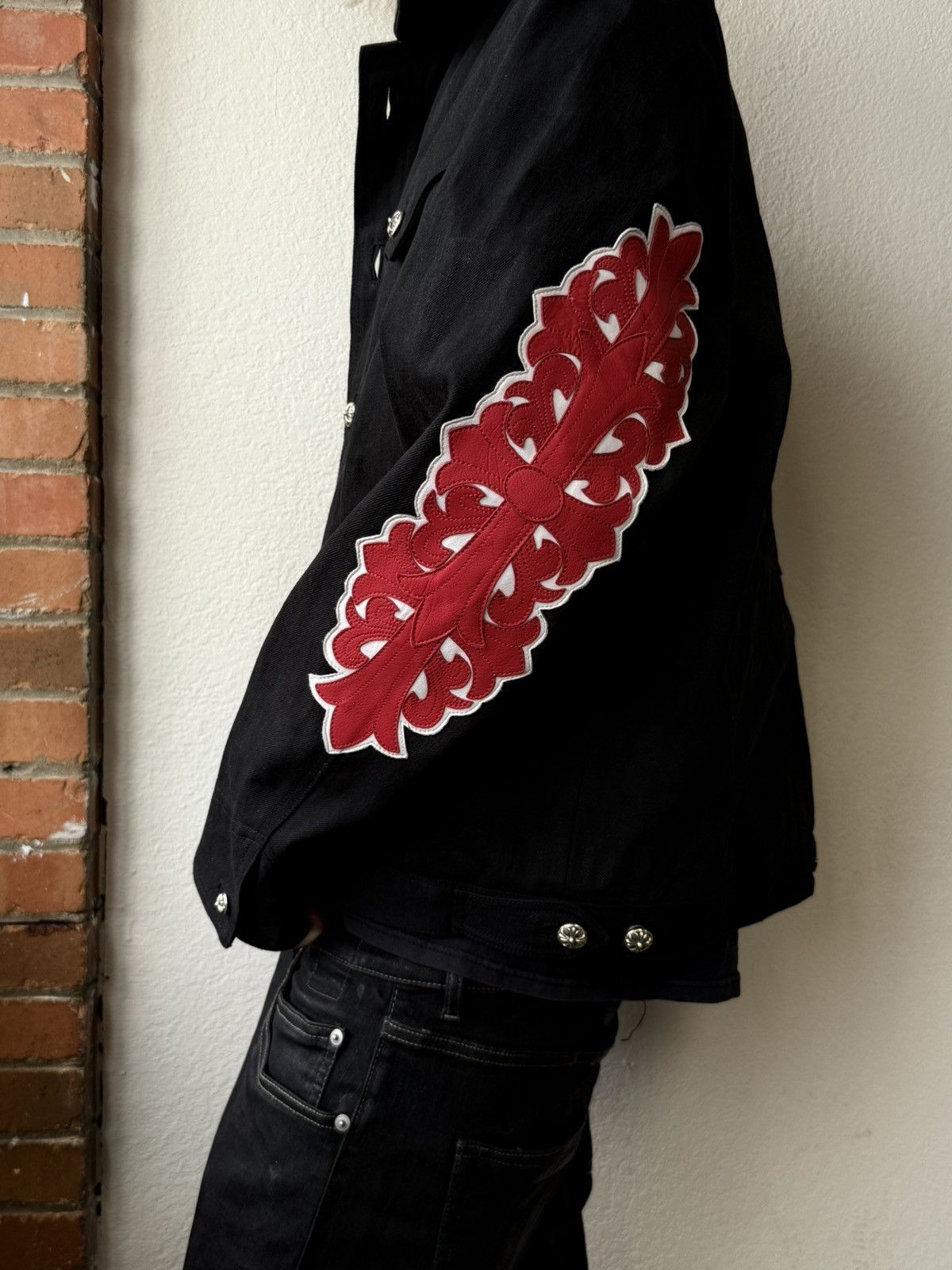 Chrome Hearts Chrome Hearts Work Dog Denim Red Fleur Sleeved Jacket Size US XXL / EU 58 / 5 - 1 Thumbnail