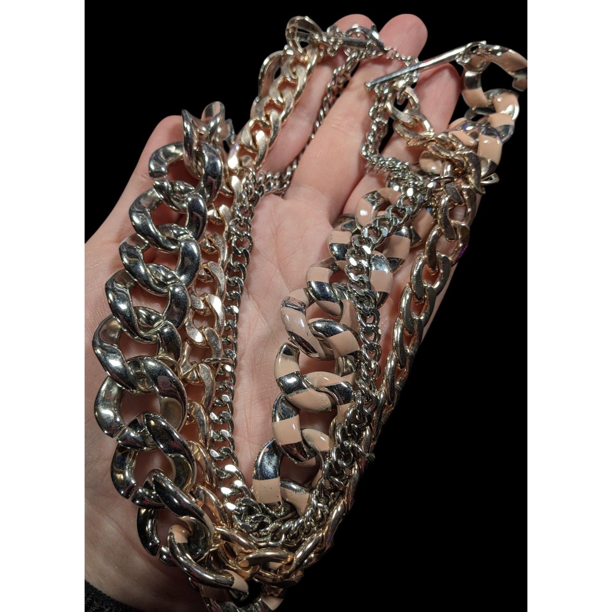 Other Metallic Statement Necklace Silver And Gold Tone With Pink P Size ONE SIZE - 3 Thumbnail