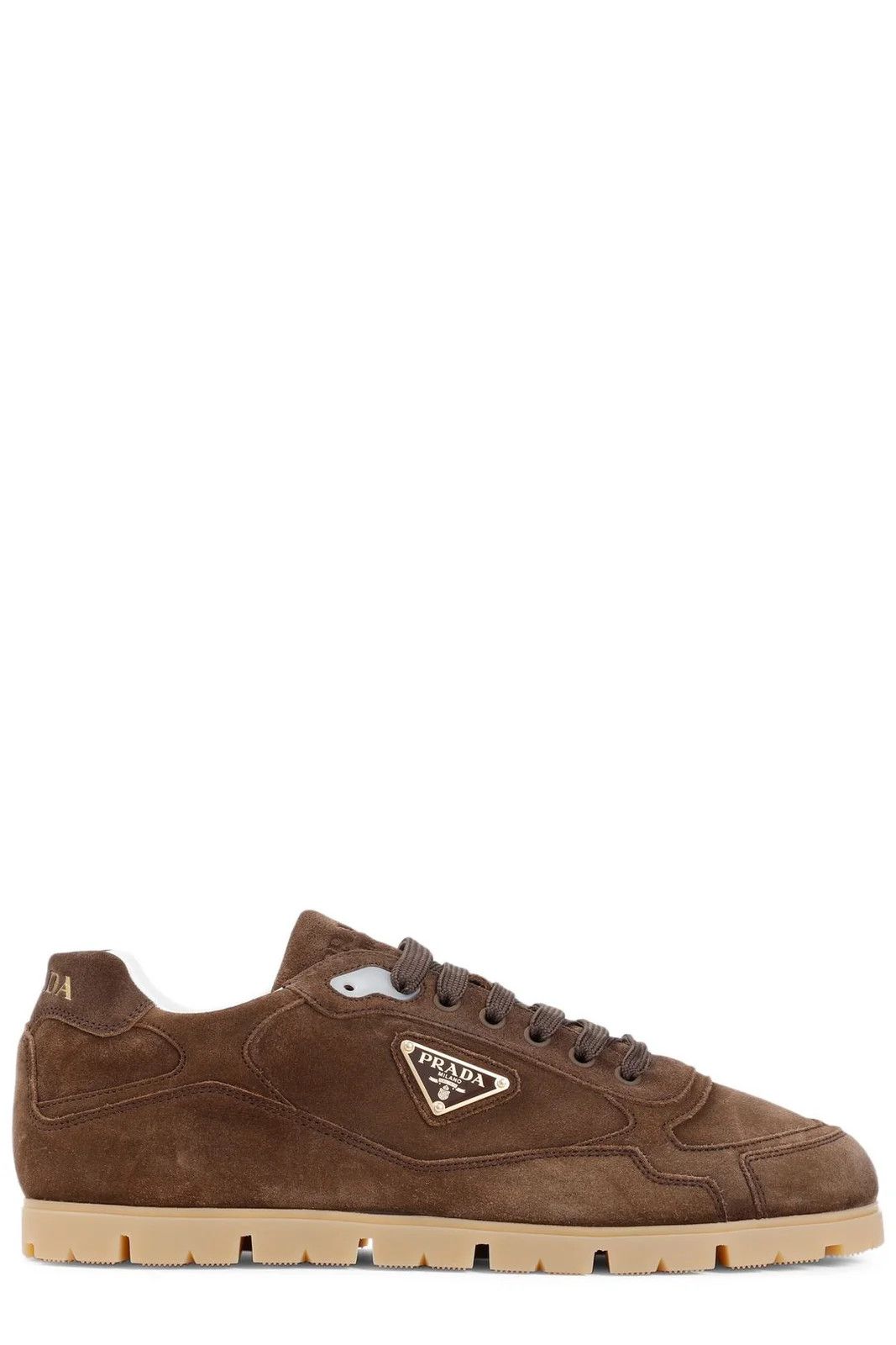 Prada Round-Toe Suede Lace-Up Sneakers