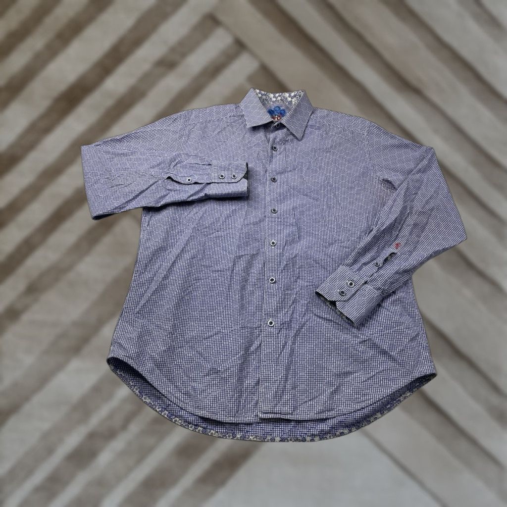 Robert Graham Robert Graham Shirt Button-Up Mens Regular Size M Blue Cotton Gingham Check Long Sleeve Button Cuffs Inside Collar Pockets Classic Designer Size US M / EU 48-50 / 2 - 1 Thumbnail