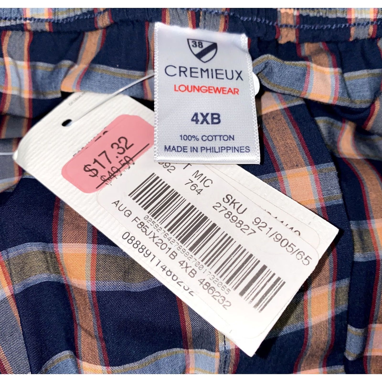 Cremieux Cremieux Pajama Pants Mens 4XB Blue/Orange Plaid NWT Size US 39 - 5 Thumbnail