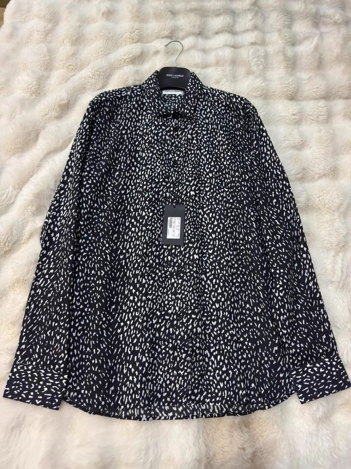 Saint Laurent Paris Black Patterned Long Sleeve Button-Up Shirt Size US L / EU 52-54 / 3 - 1 Thumbnail