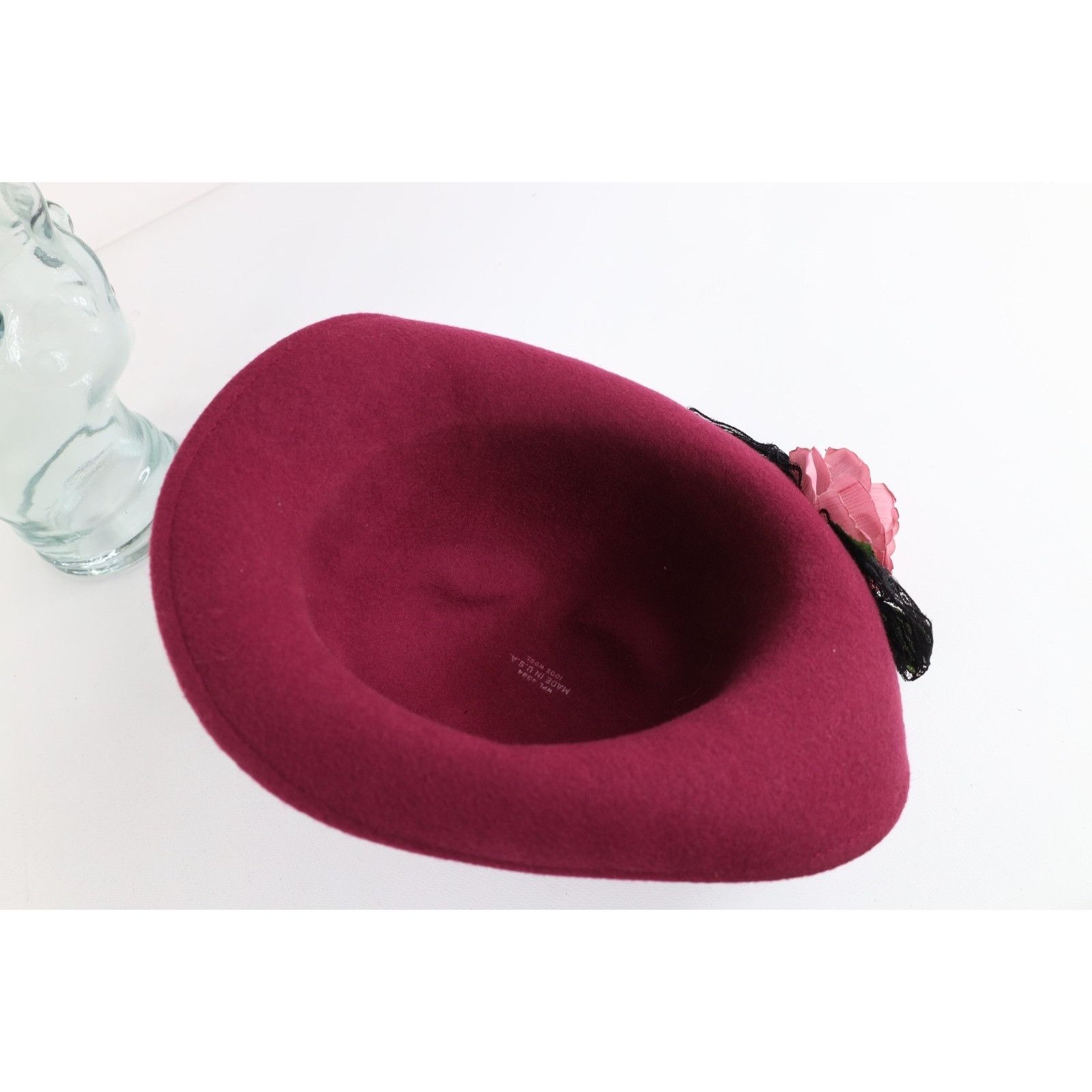 Vintage Vintage 60s 70s Rockabilly Lace Flower Bowtie Felt Wool Hat Size ONE SIZE - 5 Thumbnail