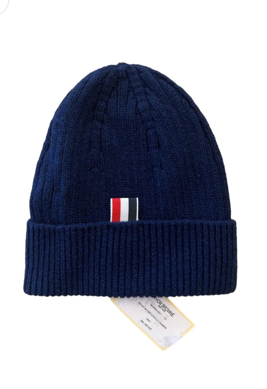 image of Thom Browne Cashmere Navy Beani in Blue, Men's