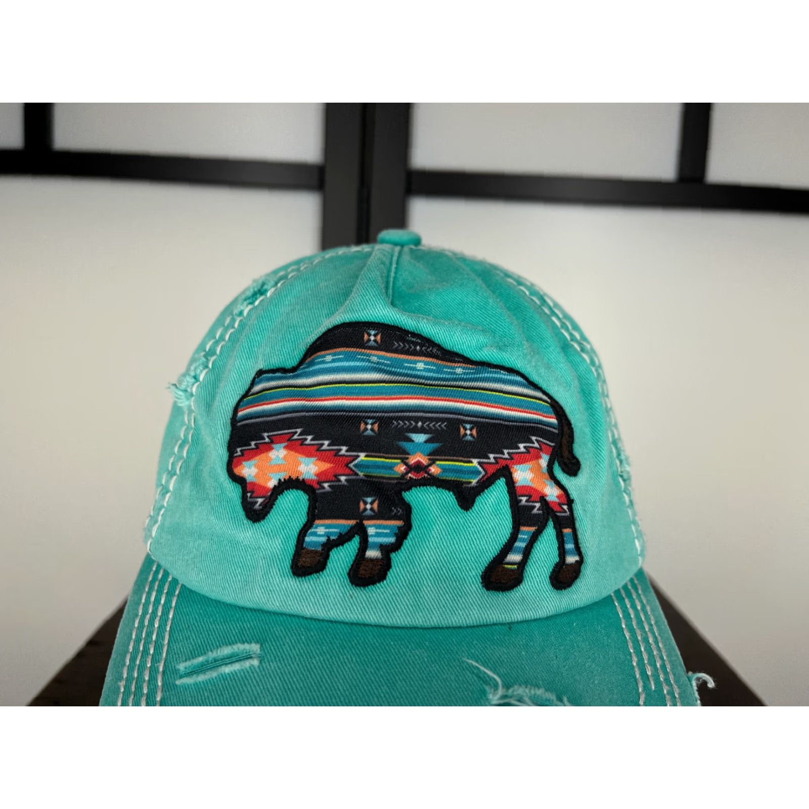 Altea VINTAGE Buffalo Hat Cap Strap Back Adult One Size Teal Cotton Distress Aztec Cap Hat Baseball Cap Nike? Size ONE SIZE - 2 Thumbnail