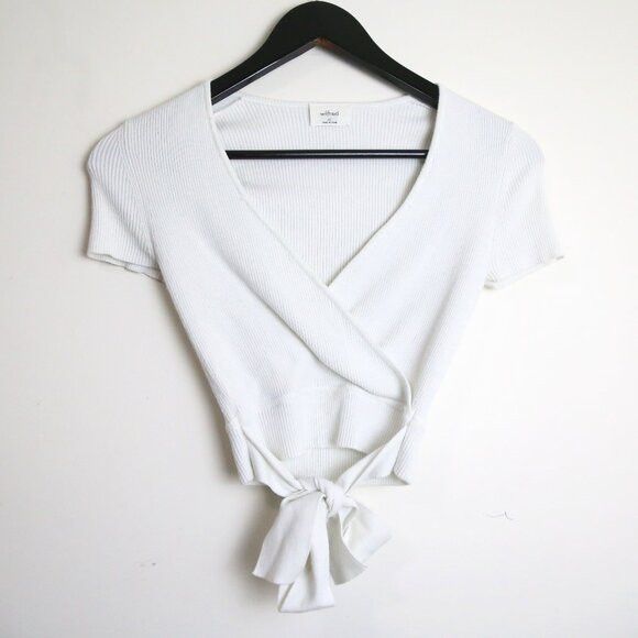 Aritzia Wilfred All Tied Up Short-sleeve Wrap Ribbed Sweater Size XS / US 0-2 / IT 36-38 - 1 Thumbnail