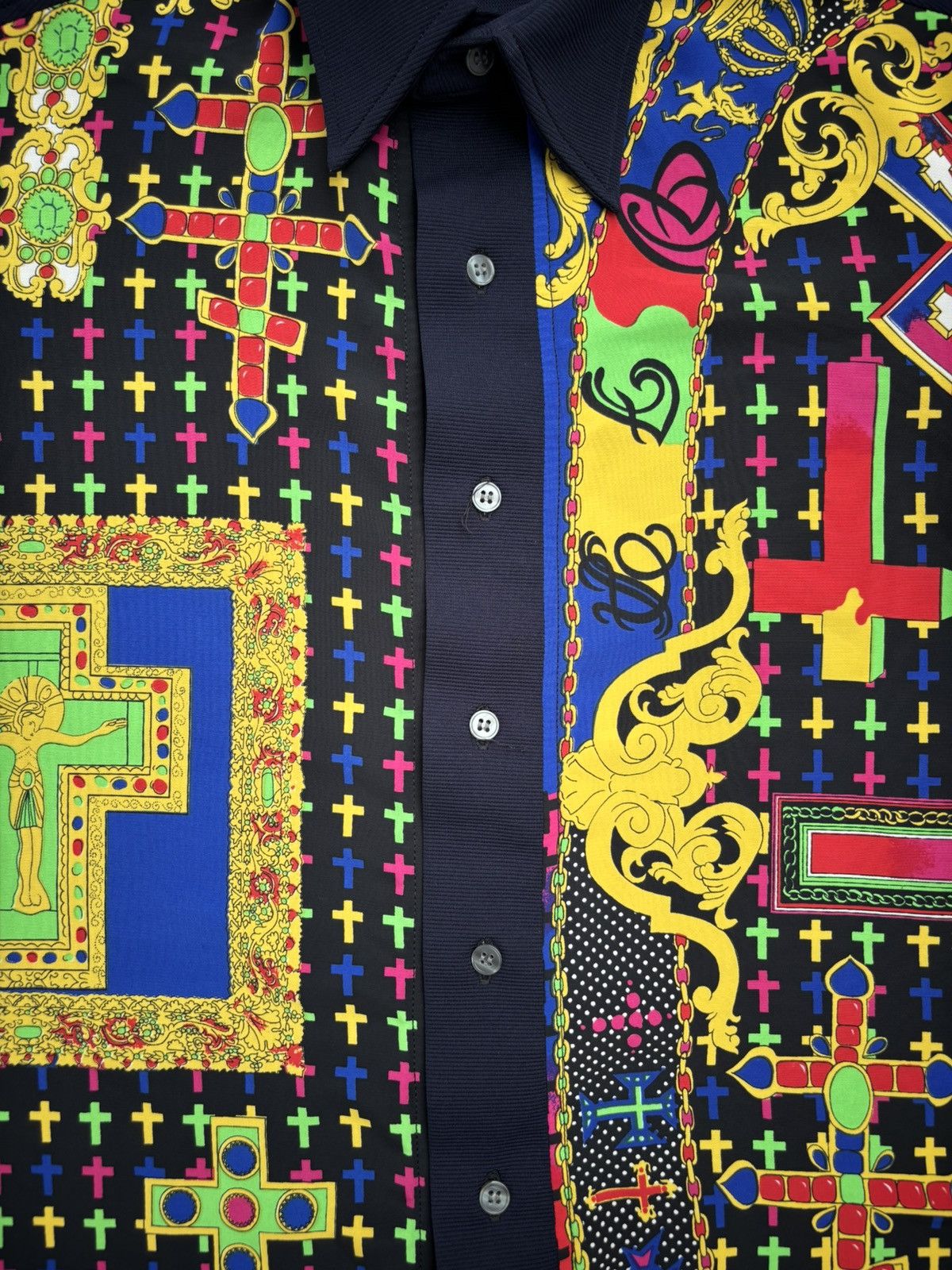 Versace 1980s Via Spiga Multi Colour Cross Shirt Size US M / EU 48-50 / 2 - 2 Thumbnail
