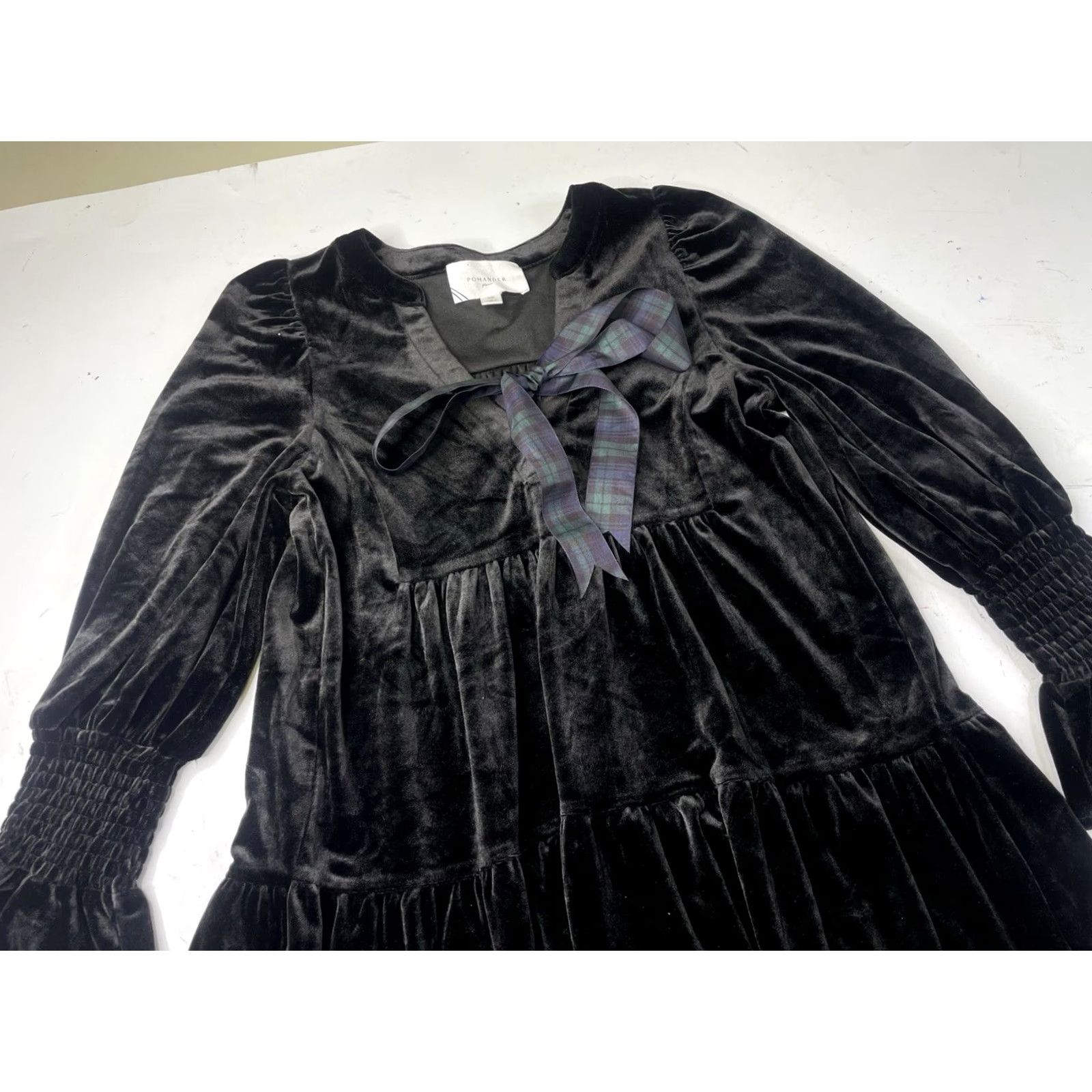 Vintage Tuckernuck Mini Dress Velvet Black XS Tartan Ruffle V-Neck Long Sleeve Pullover Short Dress Formal Women Velvet Size XS / US 0-2 / IT 36-38 - 2 Thumbnail