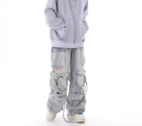 Japanese Brand × Jean Retro heavy industry beggar ripped workwear wide leg jeans Size US 32 / EU 48 - 4 Thumbnail