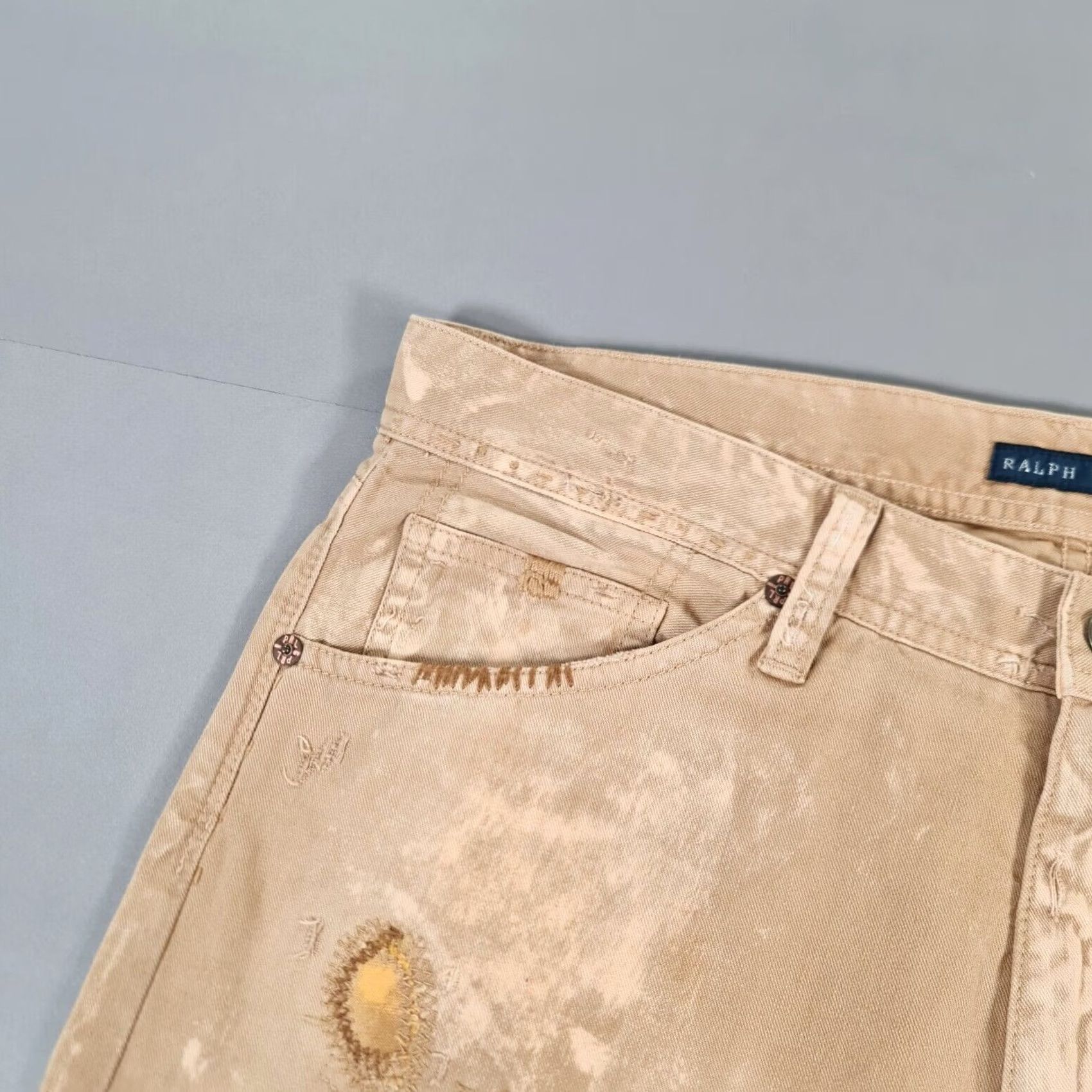 Levi's Ralph Lauren Jeans Beige W32 L29 Distressed Patchwork Western Rare Denim 5-Pocket Zip Fly Womens Jeans Size 24" / US 00 / IT 34 - 3 Thumbnail